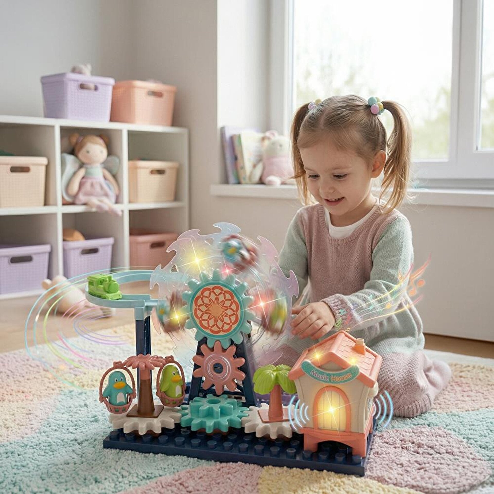 Ogi Mogi Toys Işıklı ve Sesli Dönme Dolaplı Penguenli Lunapark Oyun Seti