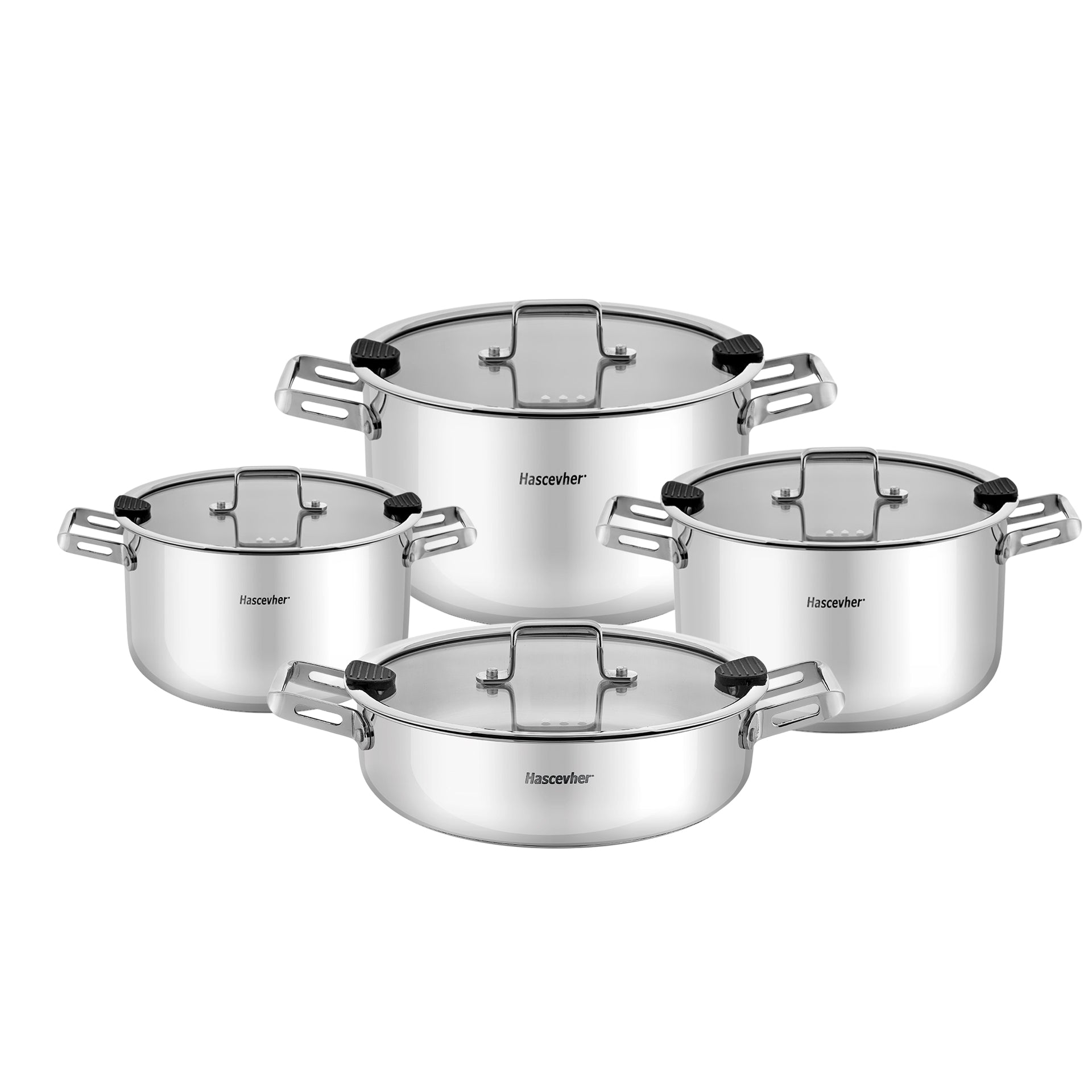 Hascevher Venedik Stainless Steel 8 Pcs Set (16/18/22Pot/24Sh)
