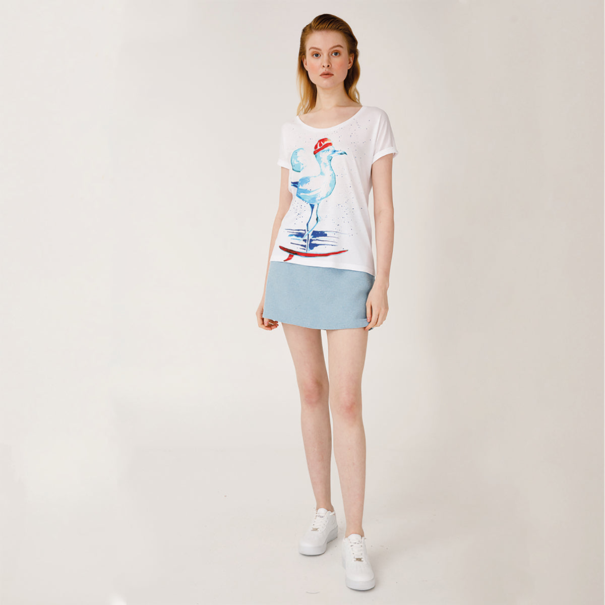 Anemoss Martı Beyaz Kadın T-Shirt