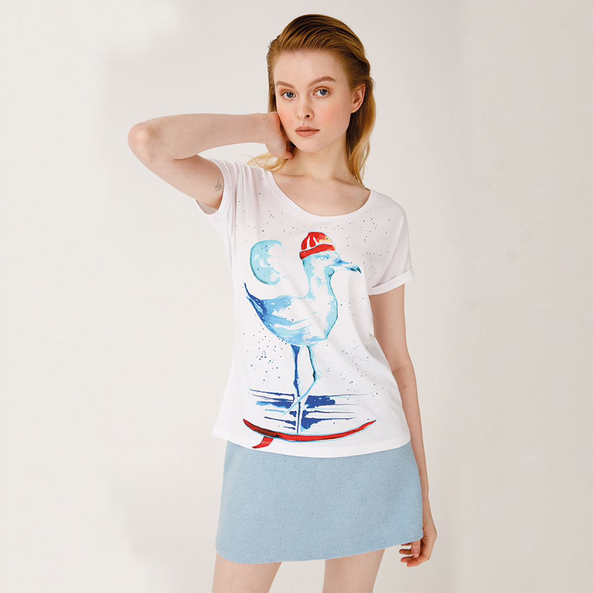 Anemoss Martı Beyaz Kadın T-Shirt