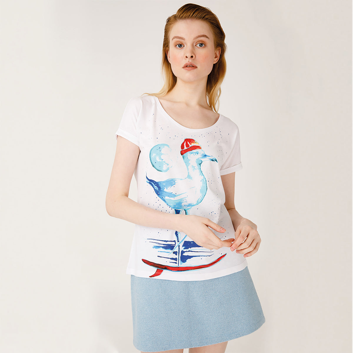 Anemoss Martı Beyaz Kadın T-Shirt
