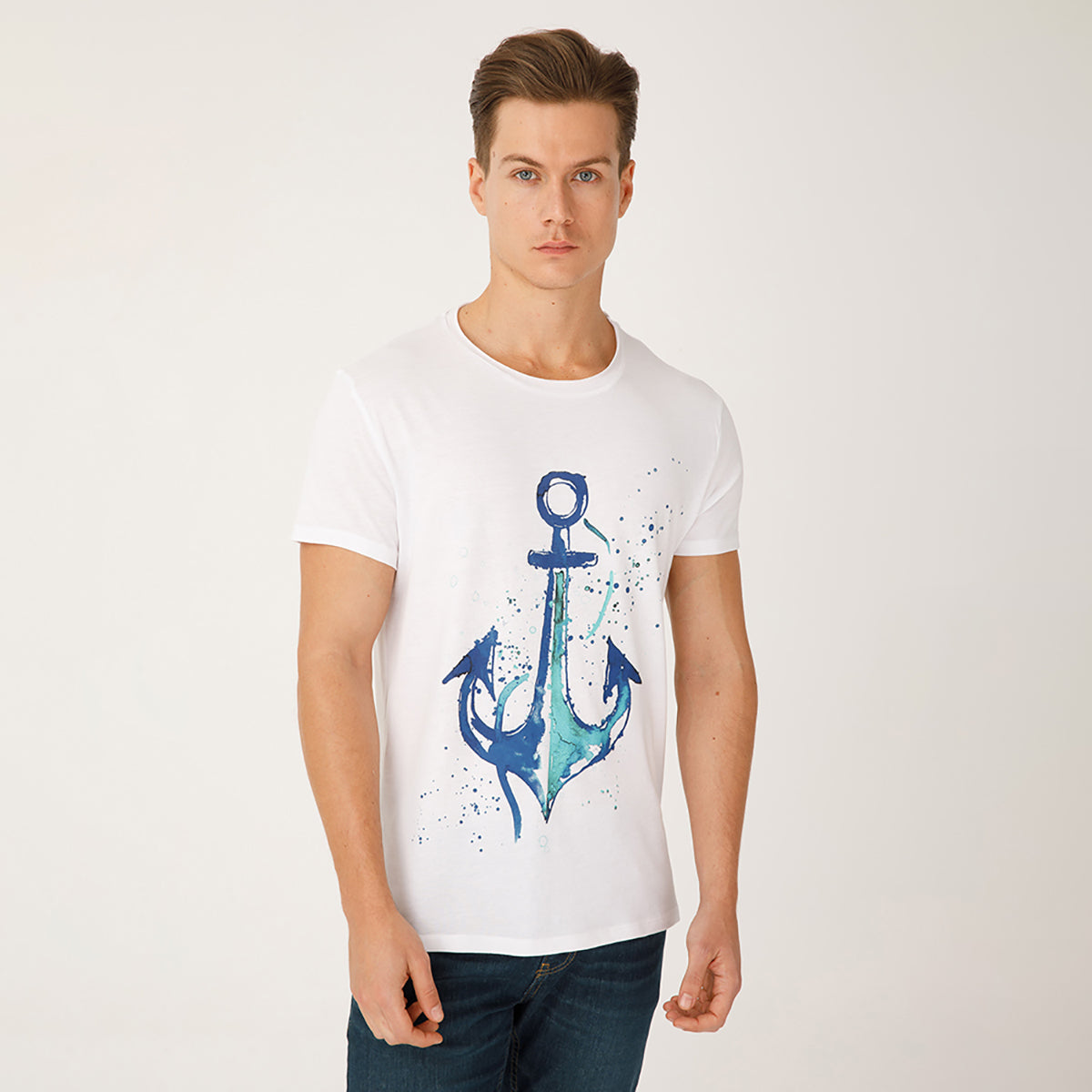Anemoss Çapa Beyaz Erkek T-Shirt