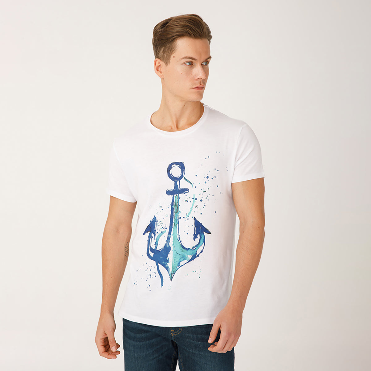Anemoss Çapa Beyaz Erkek T-Shirt