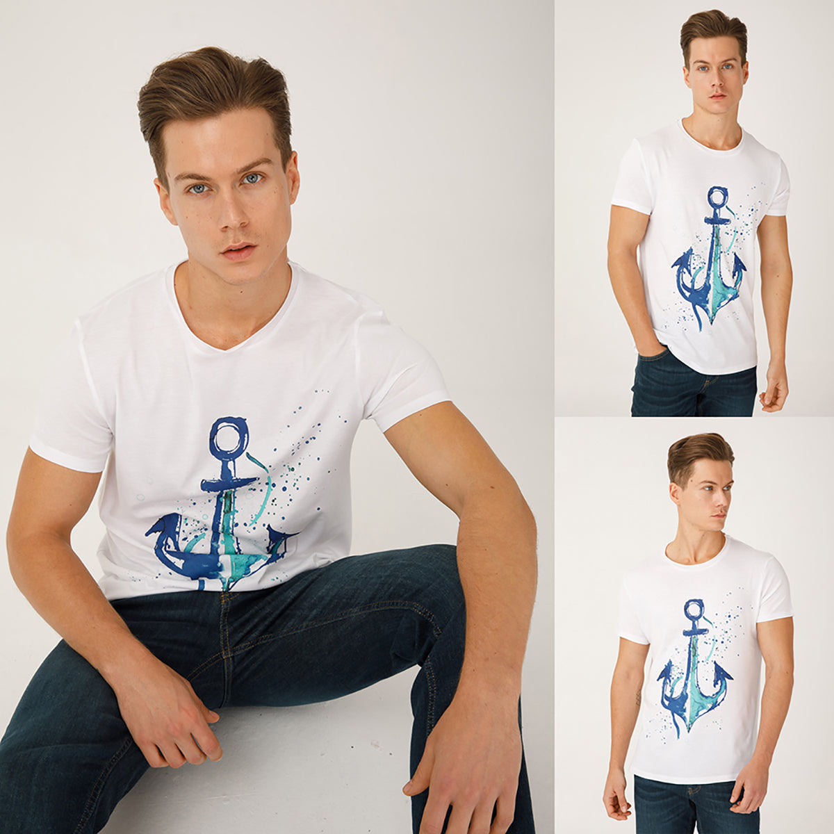 Anemoss Çapa Beyaz Erkek T-Shirt