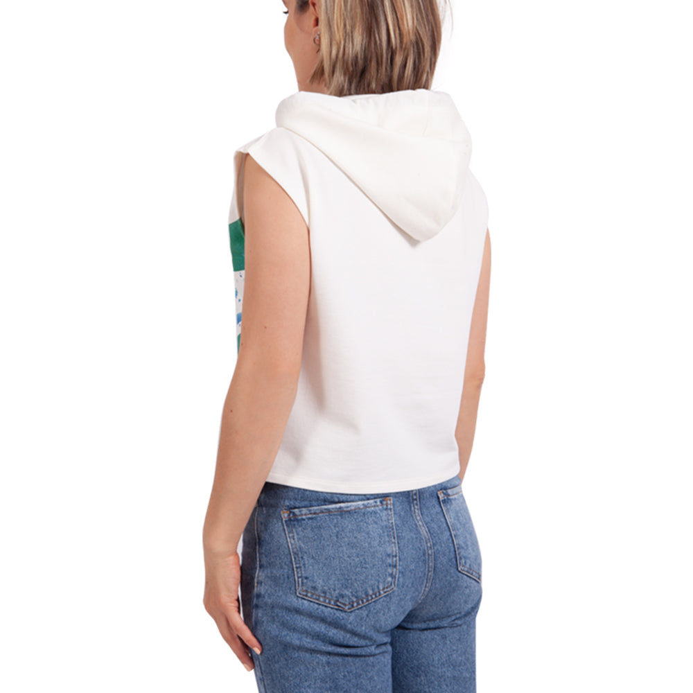 Anemoss Dalga Kolsuz Kapişonlu Beyaz Kadın Sweatshirt