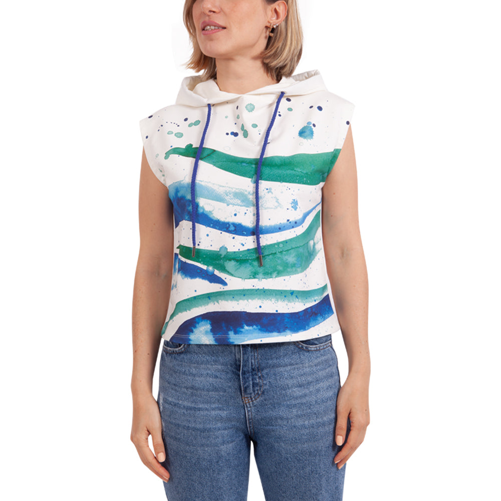 Anemoss Dalga Kolsuz Kapişonlu Beyaz Kadın Sweatshirt