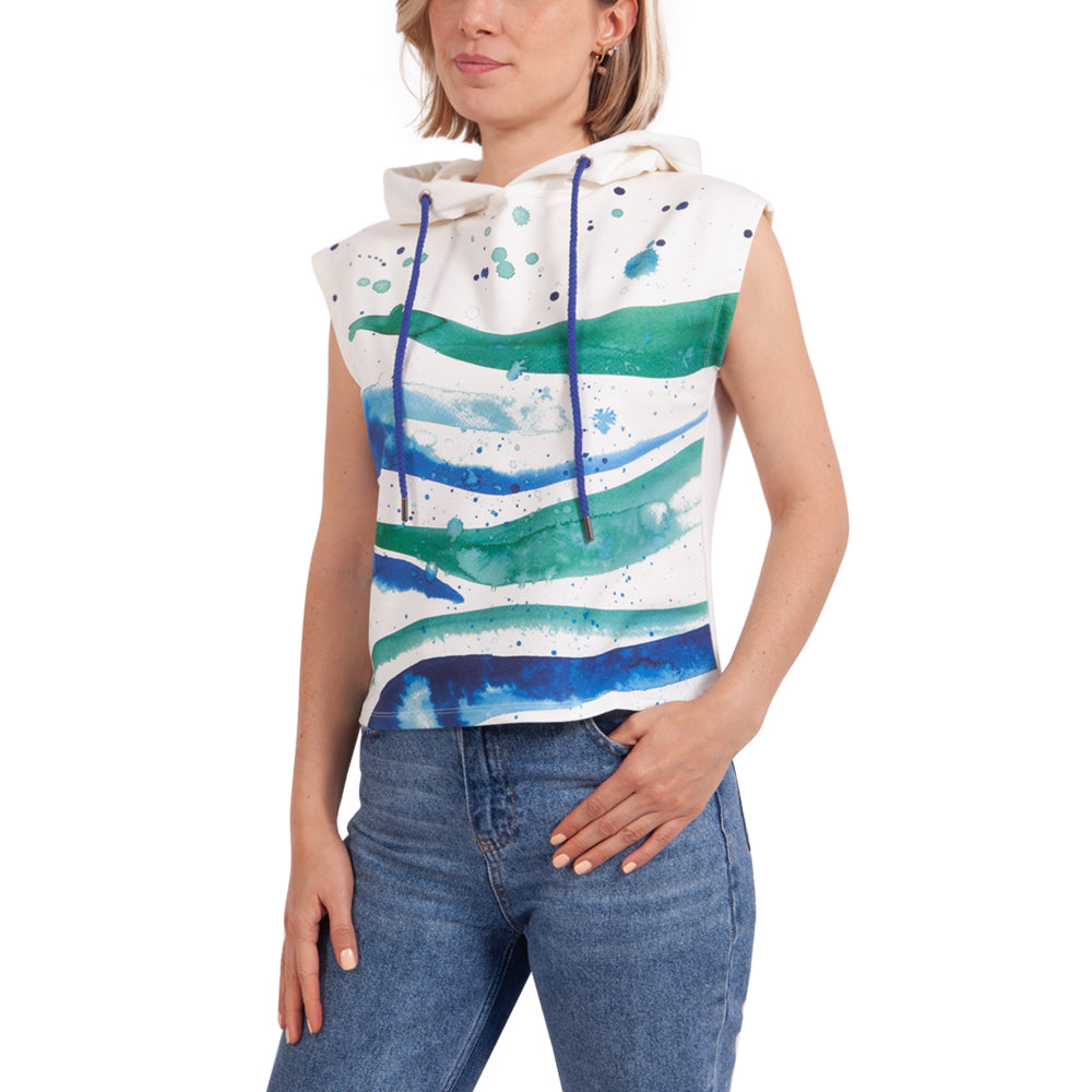 Anemoss Dalga Kolsuz Kapişonlu Beyaz Kadın Sweatshirt