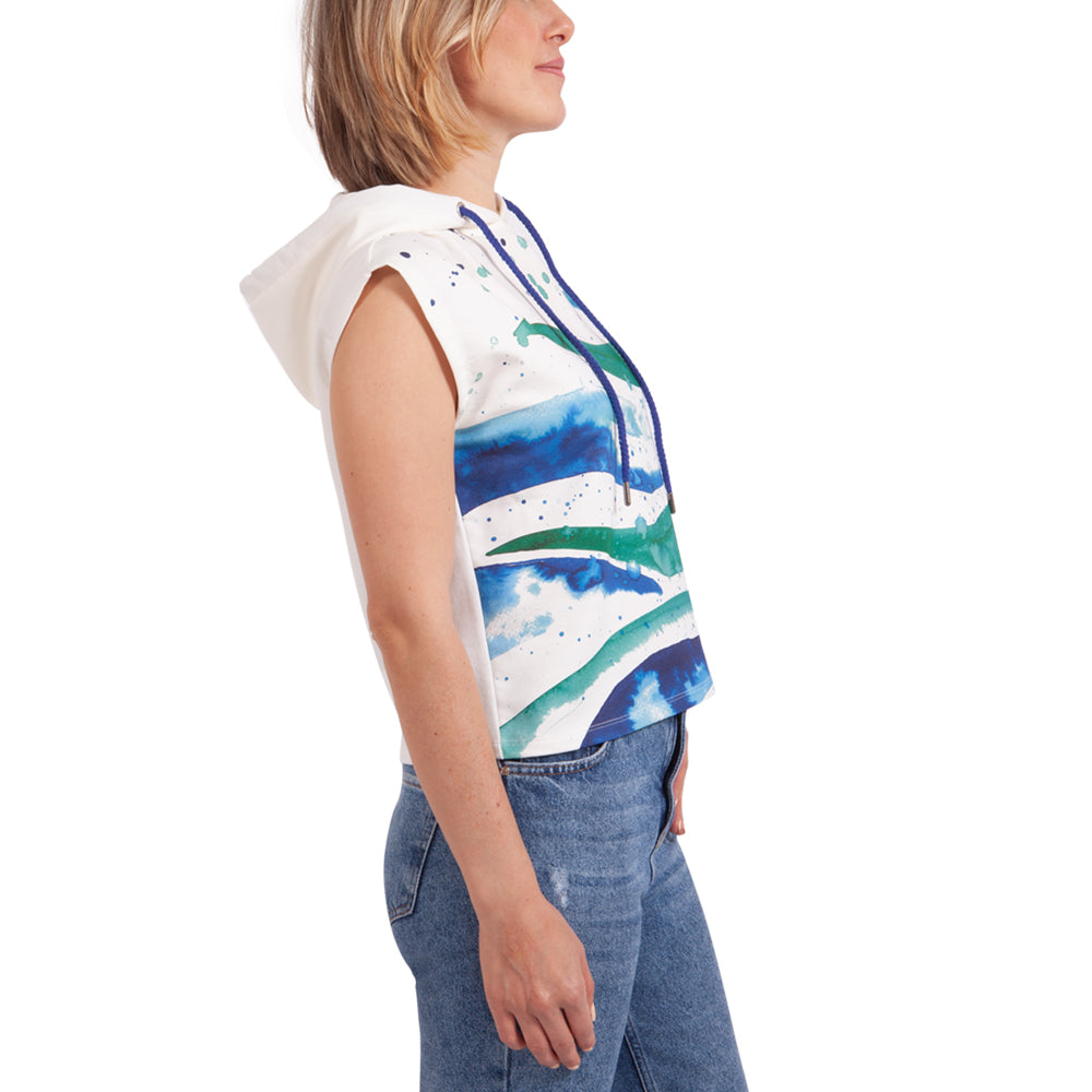 Anemoss Dalga Kolsuz Kapişonlu Beyaz Kadın Sweatshirt