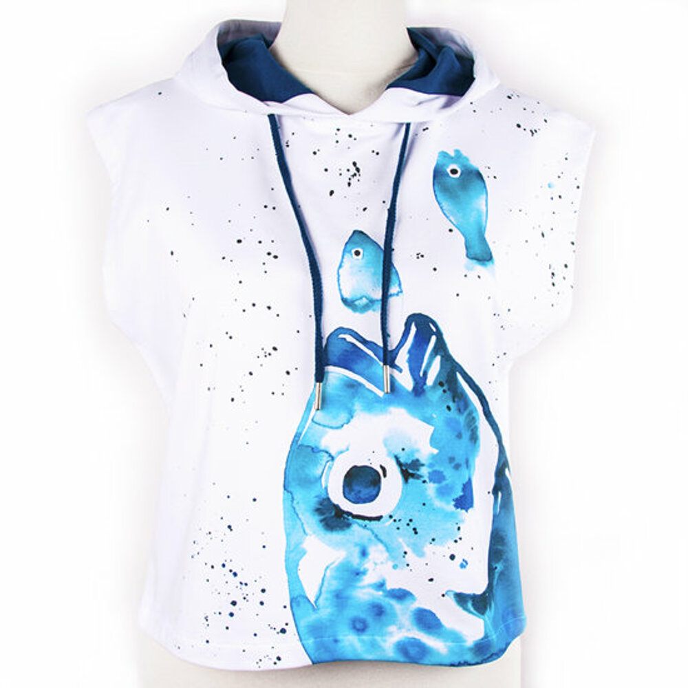 Anemoss Çipura Kolsuz Kapişonlu Beyaz Kadın Sweatshirt