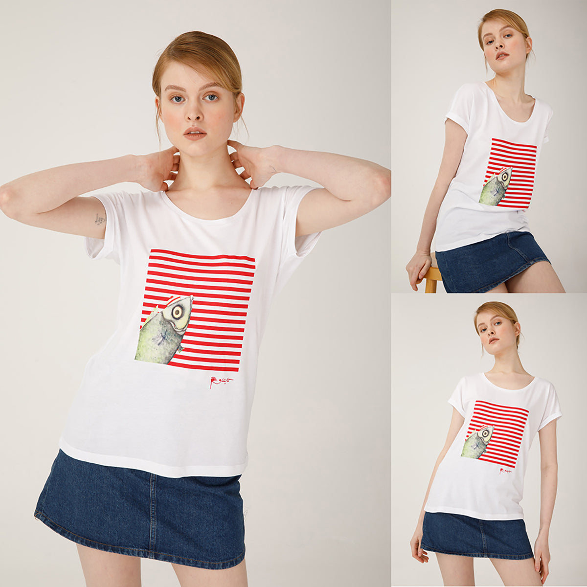 Biggdesign Pistachio Çizgili Kadın T-Shirt