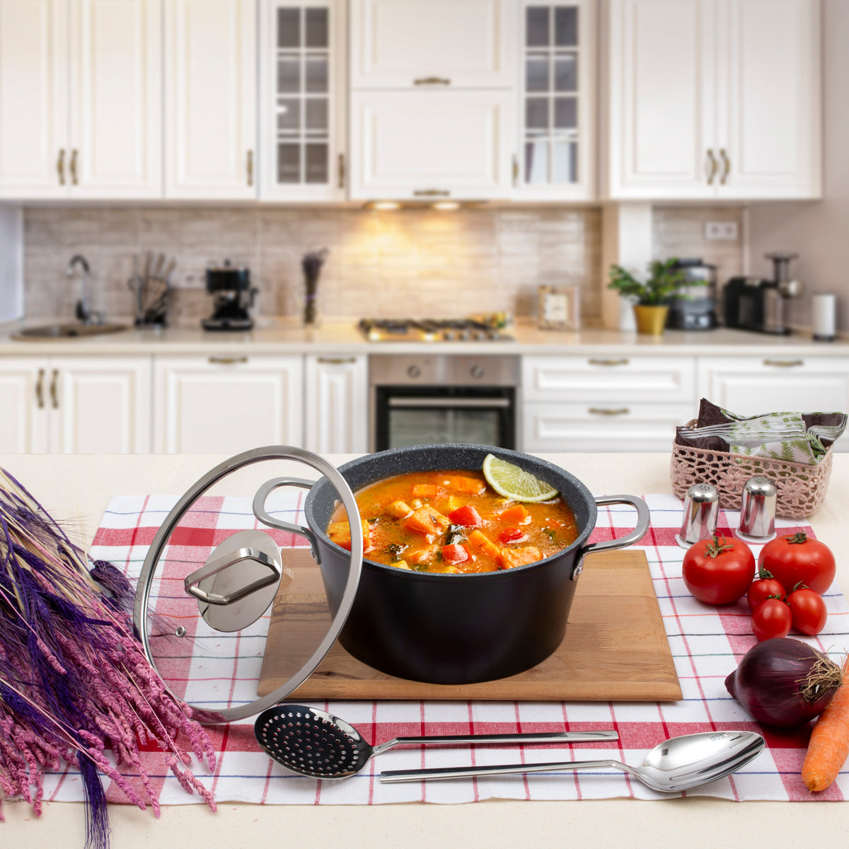 Serenk Excellence 22 cm Granit Derin Tencere, PFOA İçermeyen Yapışmaz Kaplama, 2.5 Lt, Kalın Taban