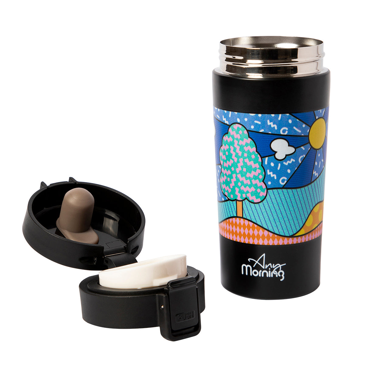 Any Morning 380 ml Paslanmaz Çelik Termos Mug, Çift Katmanlı, Sızdırmaz Kapaklı, Siyah BA21522