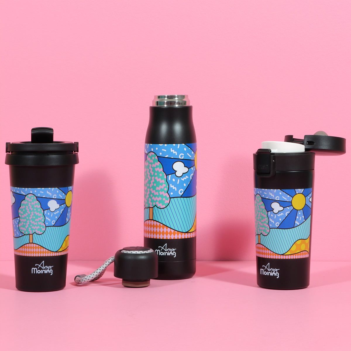 Any Morning 380 ml Paslanmaz Çelik Termos Mug, Çift Katmanlı, Sızdırmaz Kapaklı, Siyah BA21522