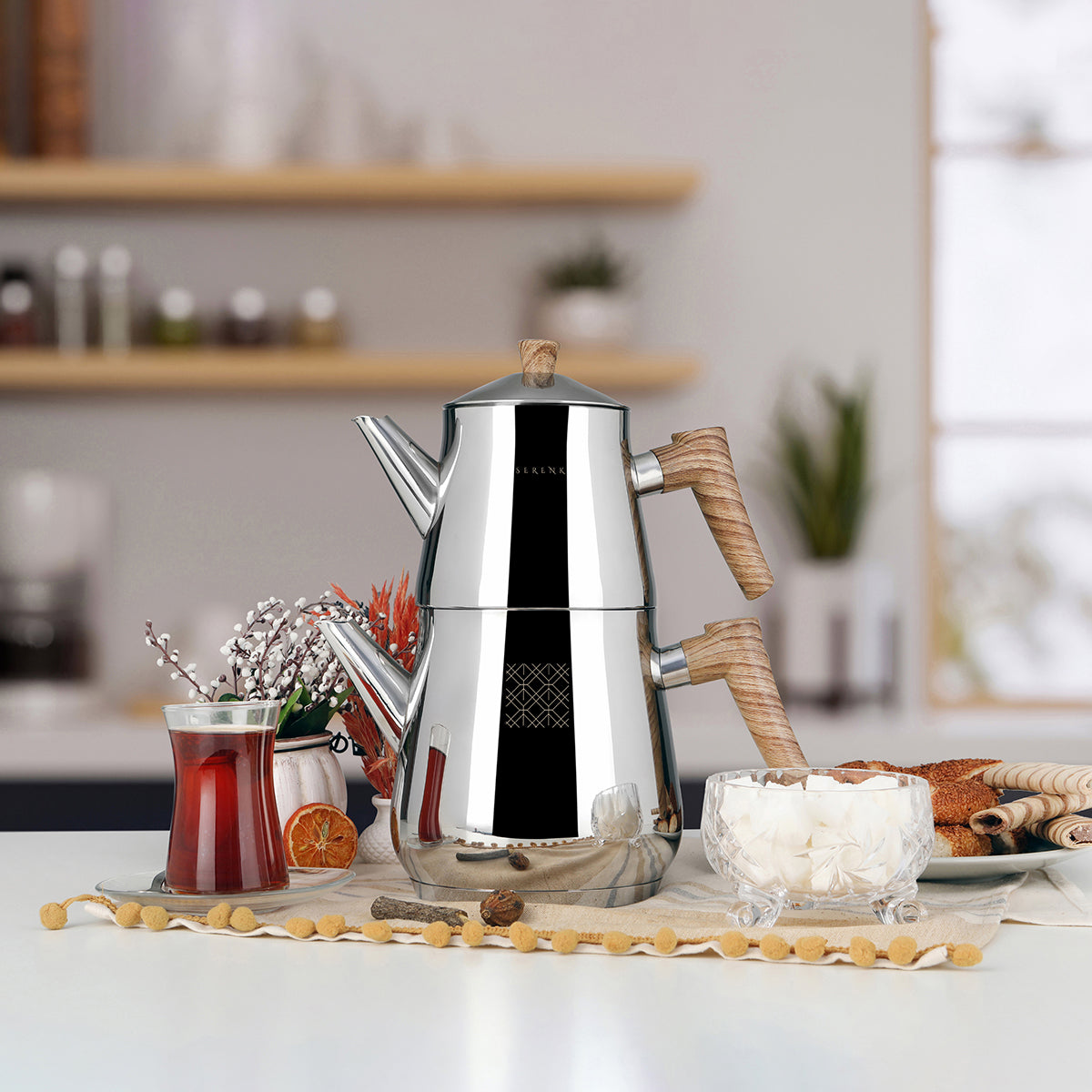 Serenk Definition Çelik Çaydanlık - Ahşap