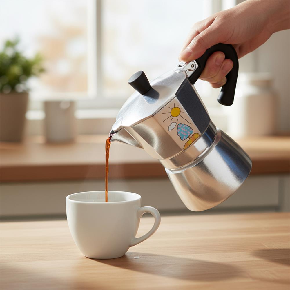 Any Morning 240 ml Alüminyum Moka Pot Espresso Kahve Makinesi Desenli Gümüş Renk HES-6