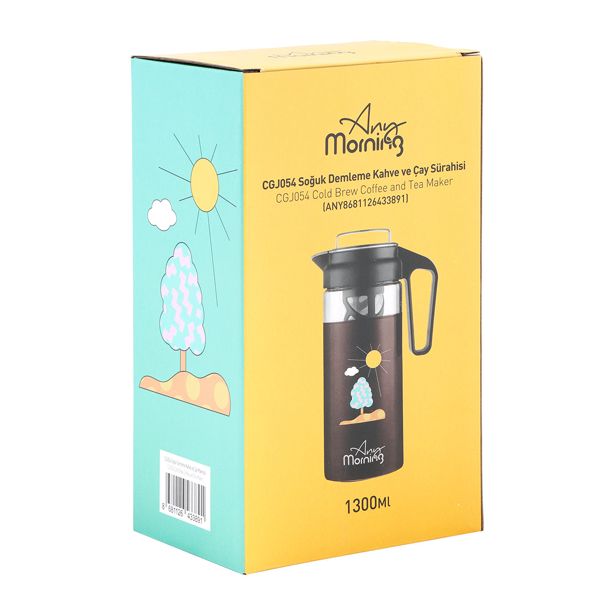Any Morning 1300 ml  Sürahi, Borosilikat Cam Soğuk Çay ve Kahve Demleme CGJ054