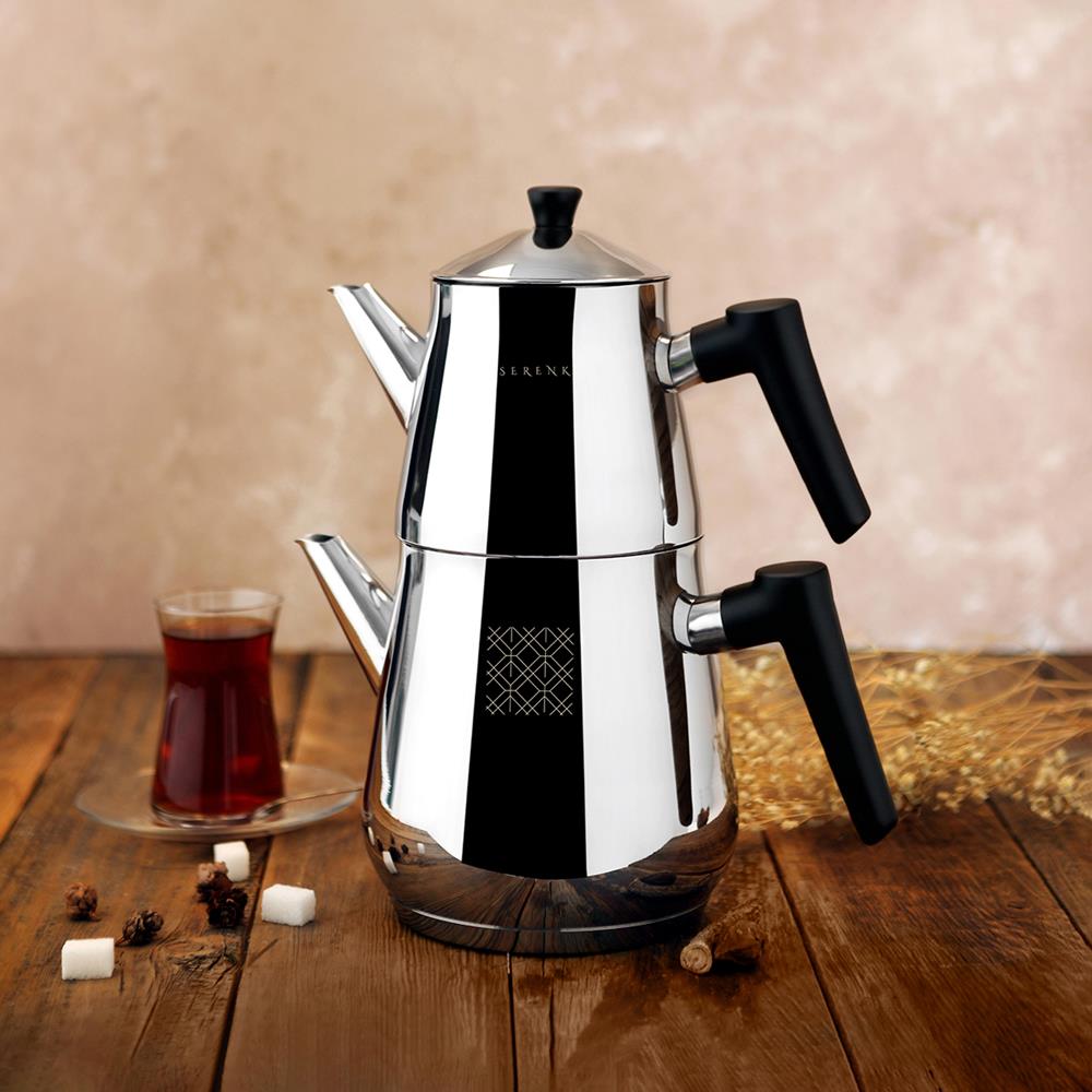 Serenk Definition Çaydanlık, 18/10 Paslanmaz Çelik, 1 L Demlik ve 2 L Alt Hazne, İndüksiyon Uyumlu