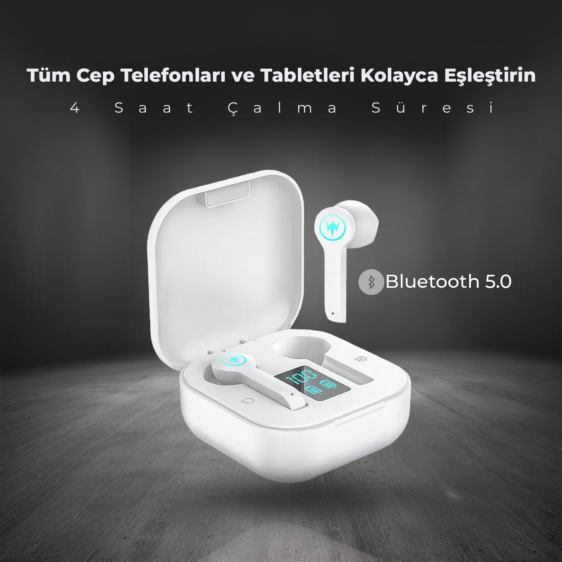 Moodix KI23K49 Bluetooth Kulakiçi Kulaklık Beyaz LCD Ekranlı