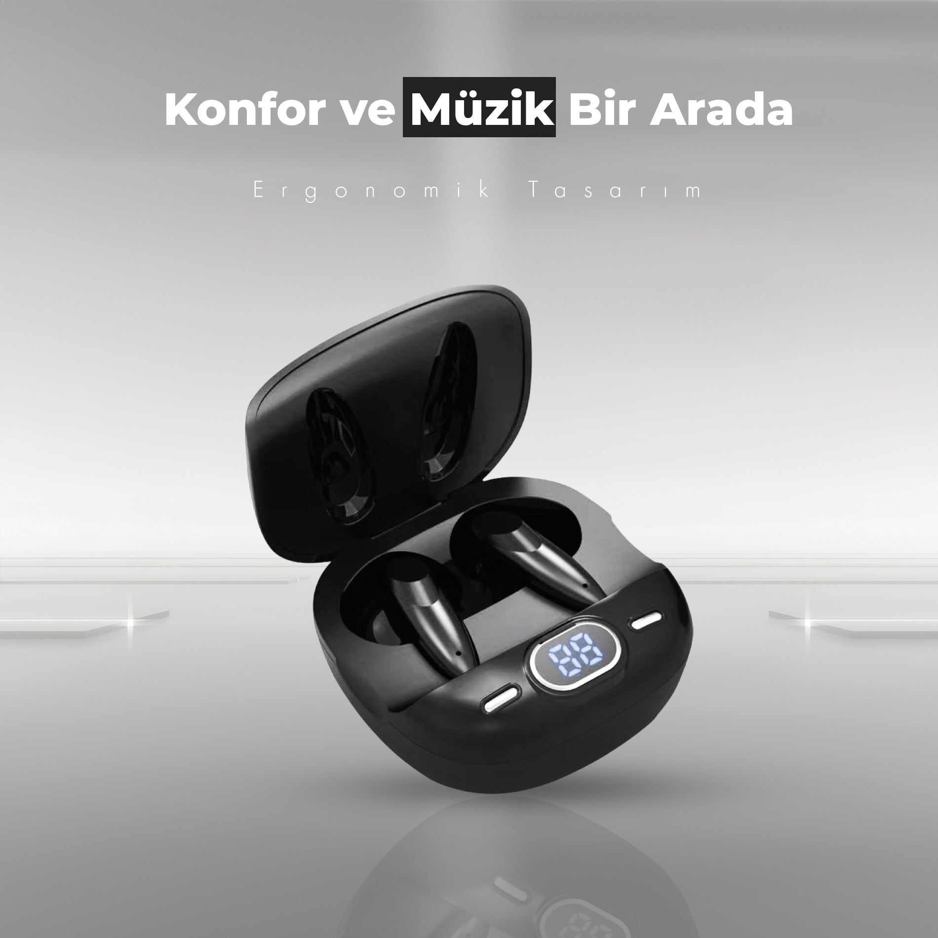 Moodix KI23J153 Bluetooth Kulakiçi Kulaklık Siyah LCD Ekranlı