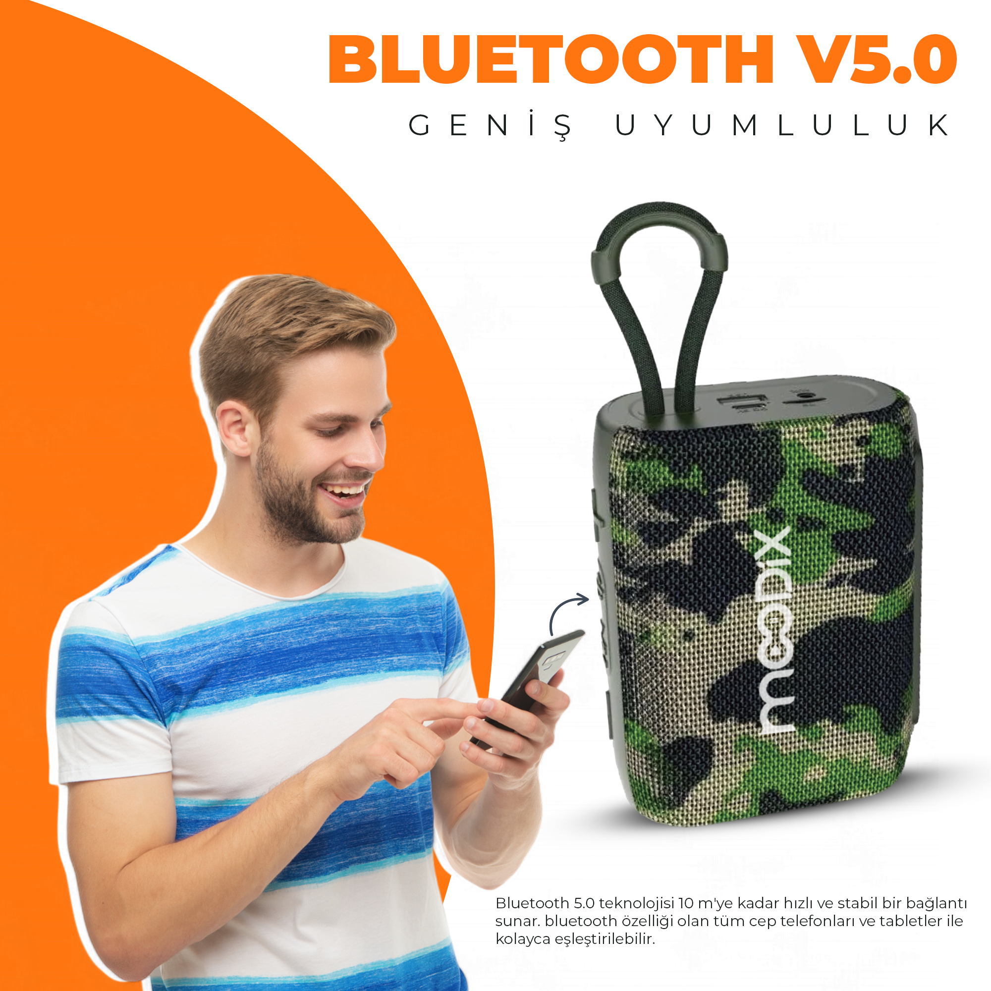 Moodix KI23TM02 Bluetooth Hoparlör Kamuflaj 5W