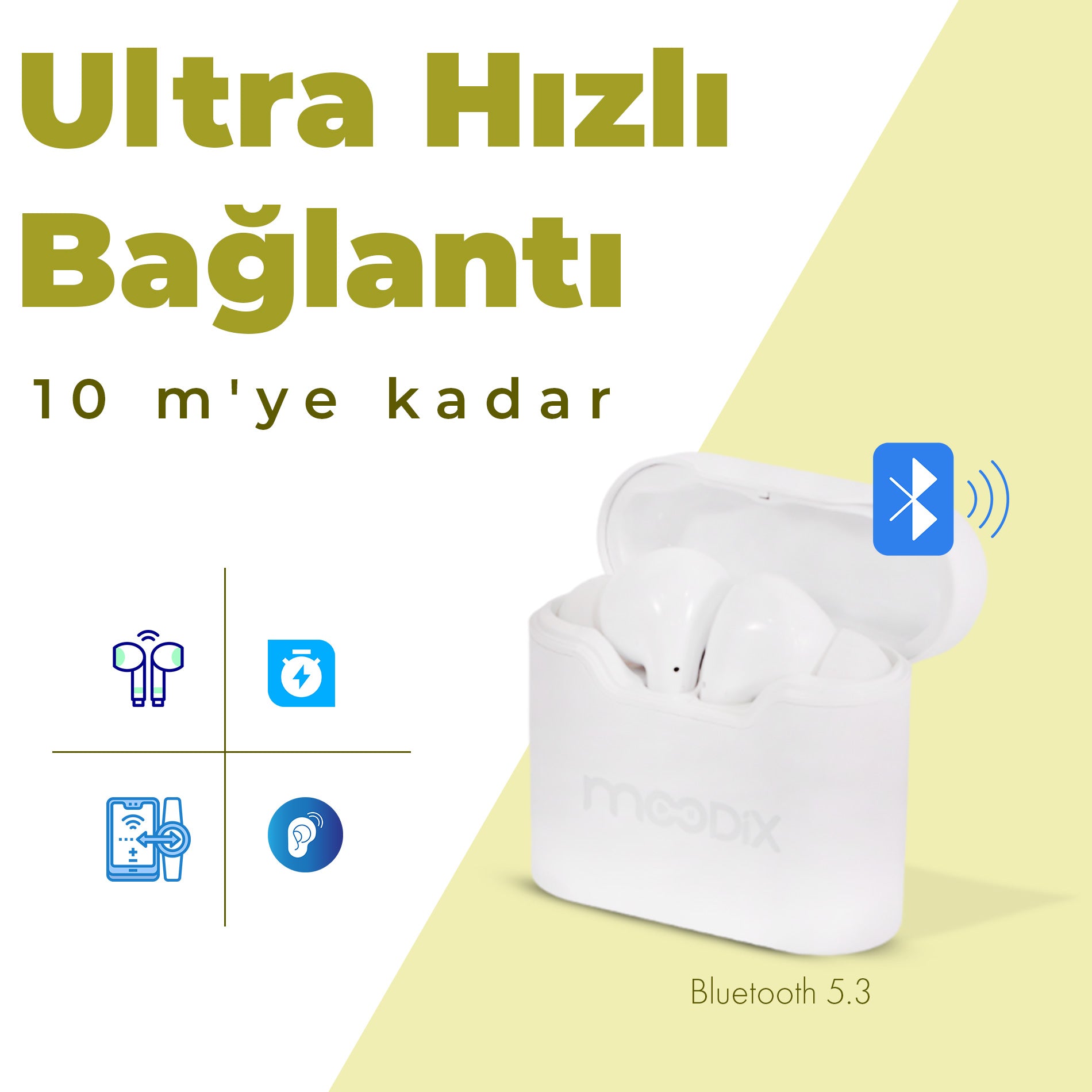 Moodix KI23KT03 Bluetooth Kulakiçi Kulaklık Beyaz