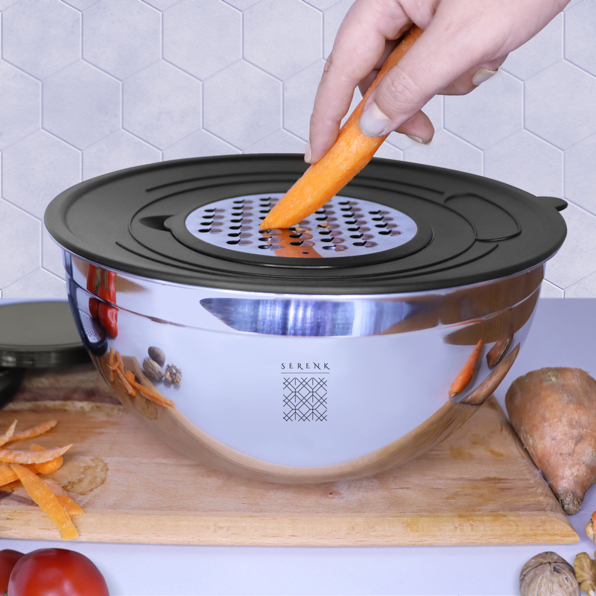 Serenk Modernist Rendeli Çelik Karıştırma ve Saklama Kabı Seti 16-20-24 cm