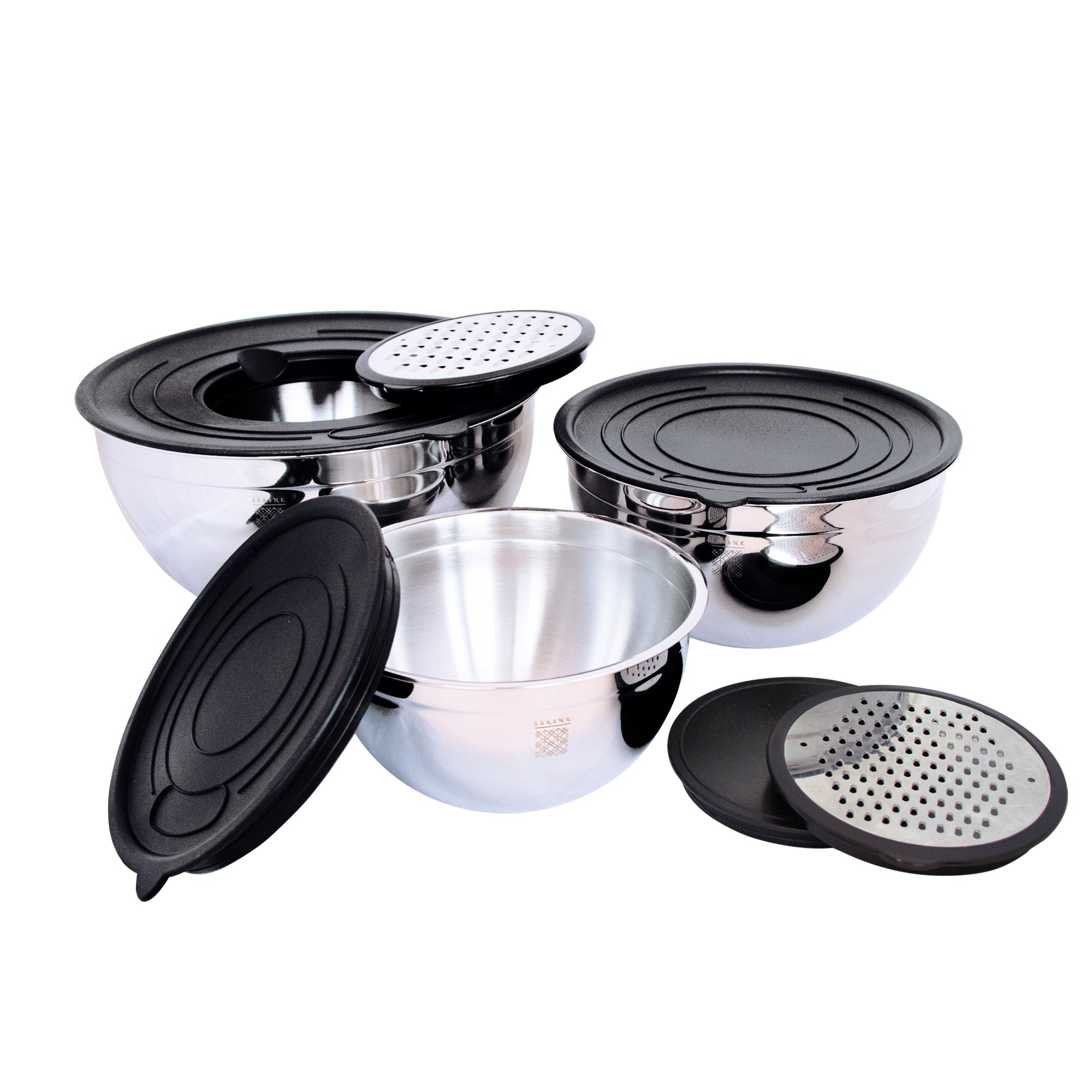 Serenk Modernist Rendeli Çelik Karıştırma ve Saklama Kabı Seti 16-20-24 cm