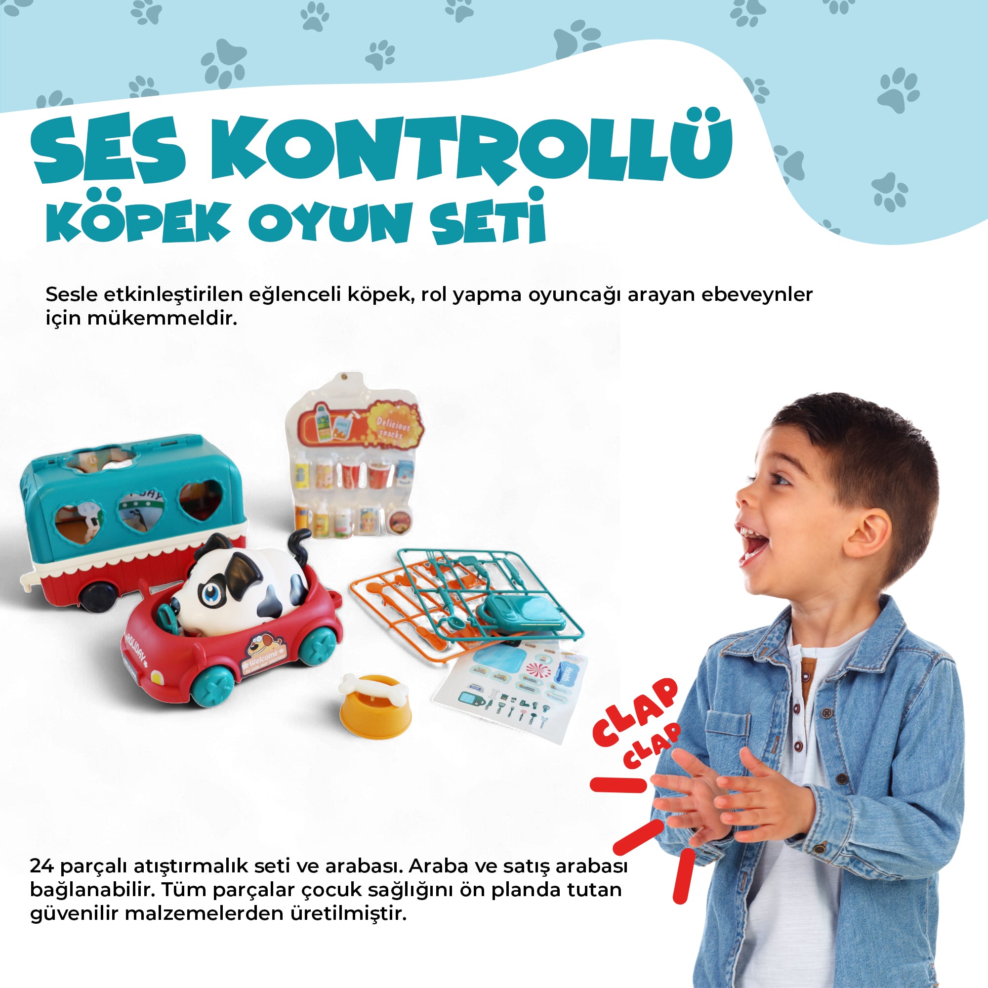 Ogi Mogi Toys Ses Kontrollü Köpek, Araba ve Atıştırma Arabası Seti