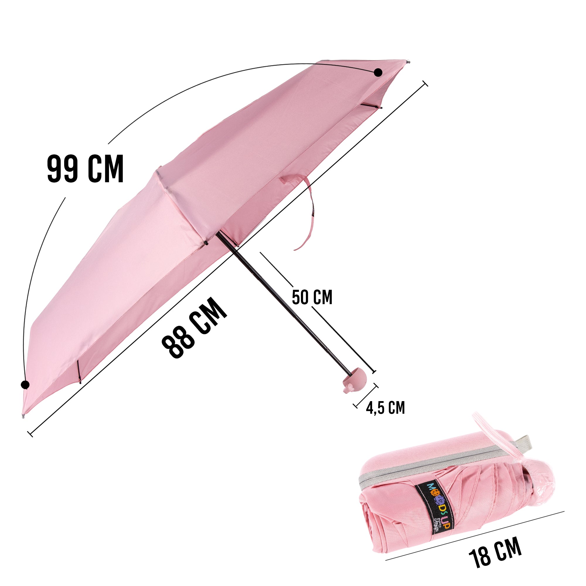 Biggdesign Moods Up Pembe Mini Şemsiye, Manuel Aç-Kapa, Rüzgara Dayanıklı, Çanta Boy, Özel Tasarım