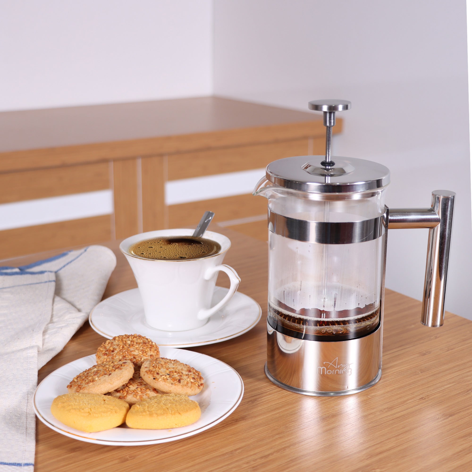 Any Morning 600 ml Paslanmaz Çelik French Press, 3 Katmanlı Filtreli FF110
