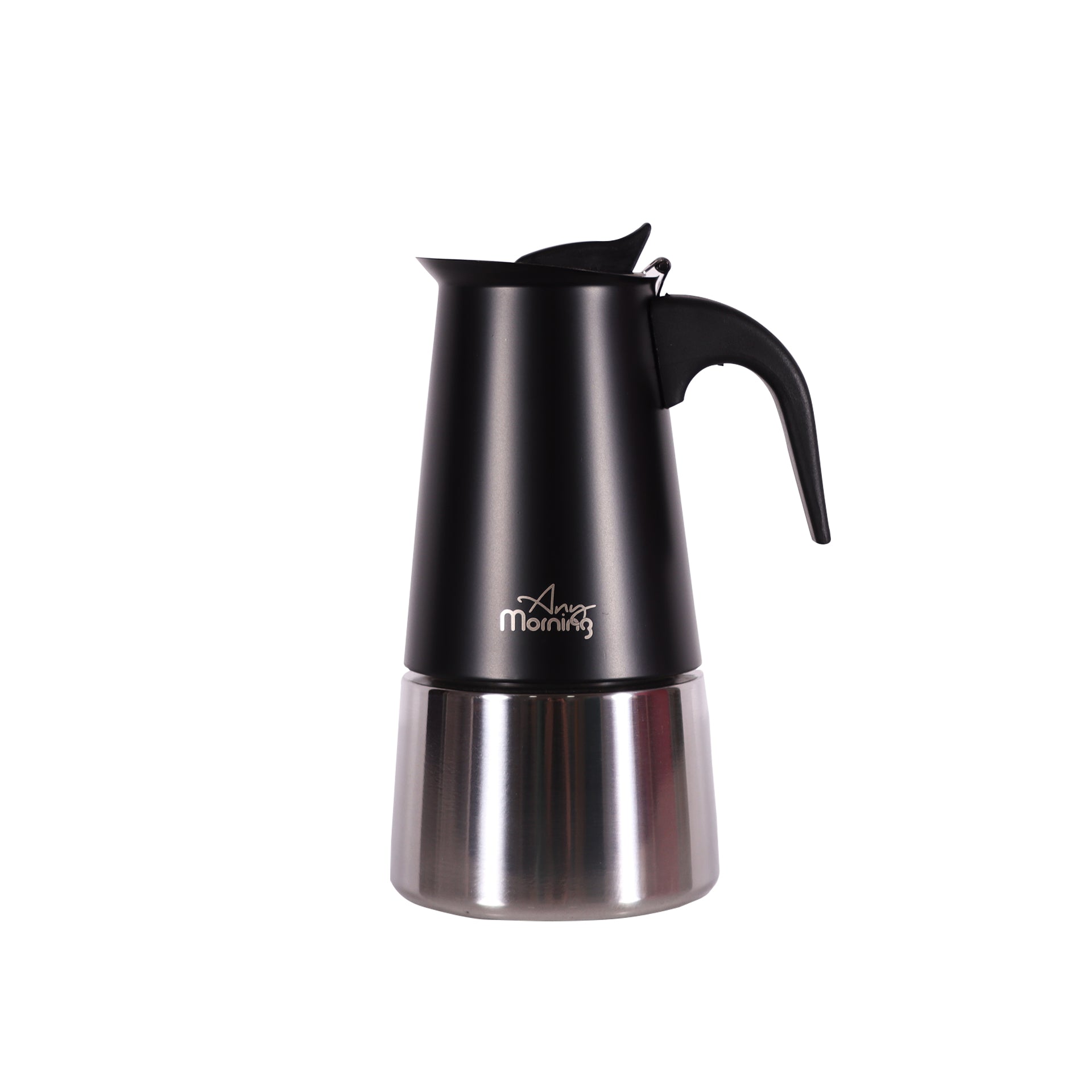 Any Morning 300 ml Paslanmaz Çelik Moka Pot  İndüksiyon Uyumlu Siyah FE001-6