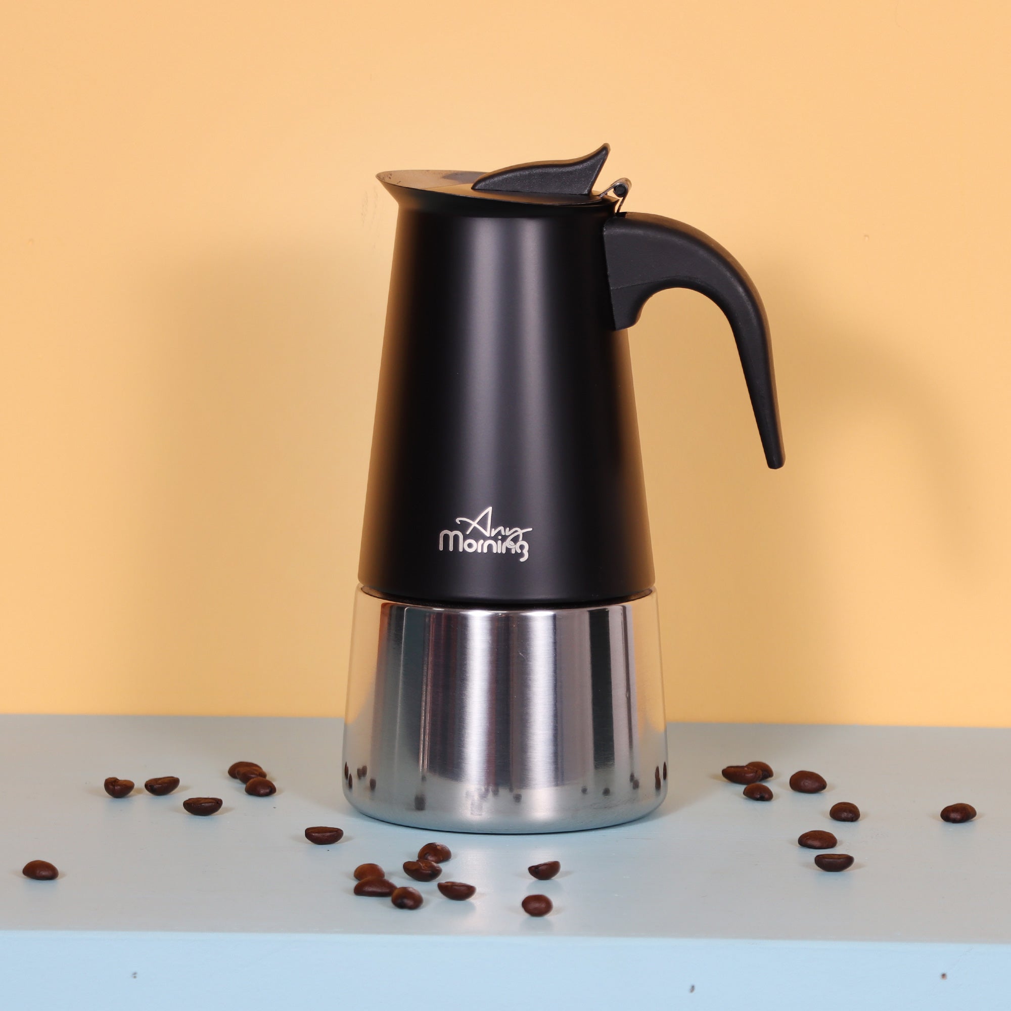 Any Morning 300 ml Paslanmaz Çelik Moka Pot  İndüksiyon Uyumlu Siyah FE001-6