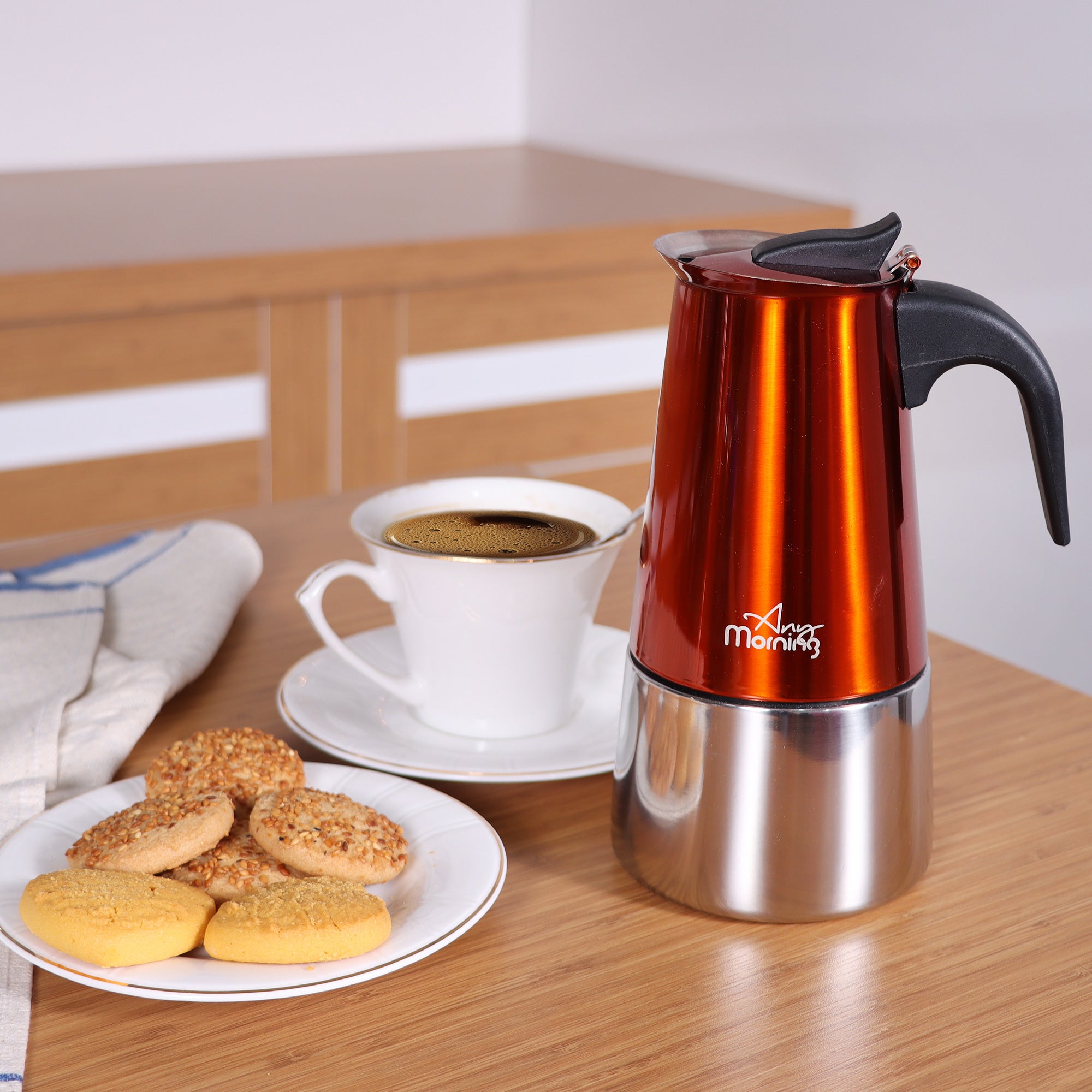 Any Morning 300 ml Paslanmaz Çelik Moka Pot İndüksiyon Uyumlu Bakır Rengi FE001-6