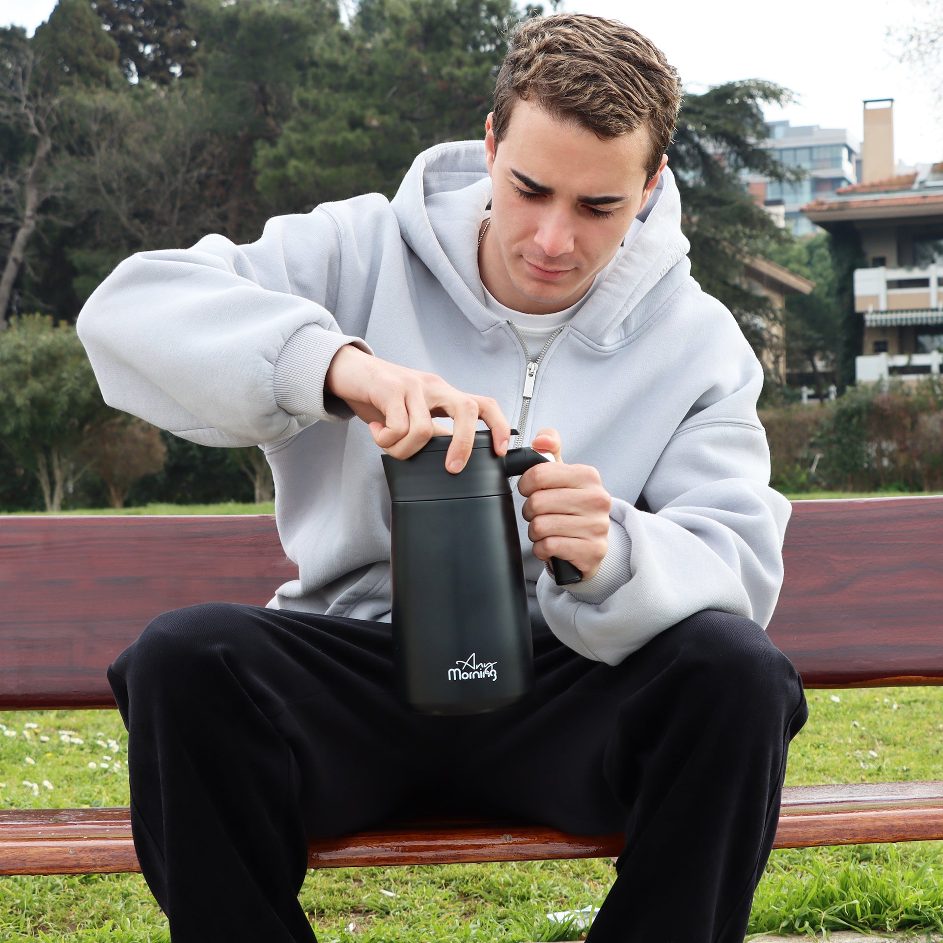 Any Morning 1.2 L Paslanmaz Çelik Termos, Sızdırmaz Kapaklı Geniş Ağızlı Siyah SI232250