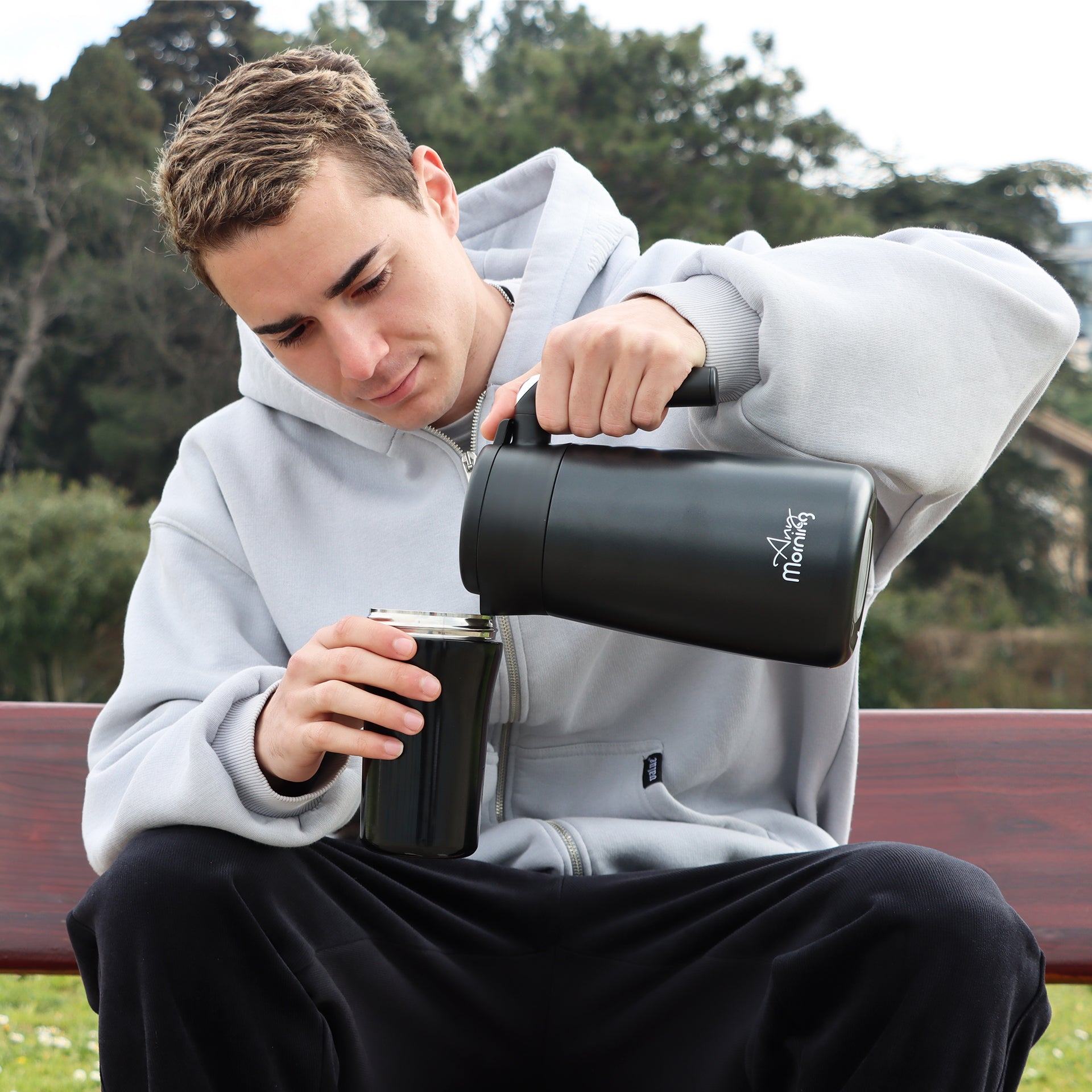 Any Morning 1.2 L Paslanmaz Çelik Termos, Sızdırmaz Kapaklı Geniş Ağızlı Siyah SI232250