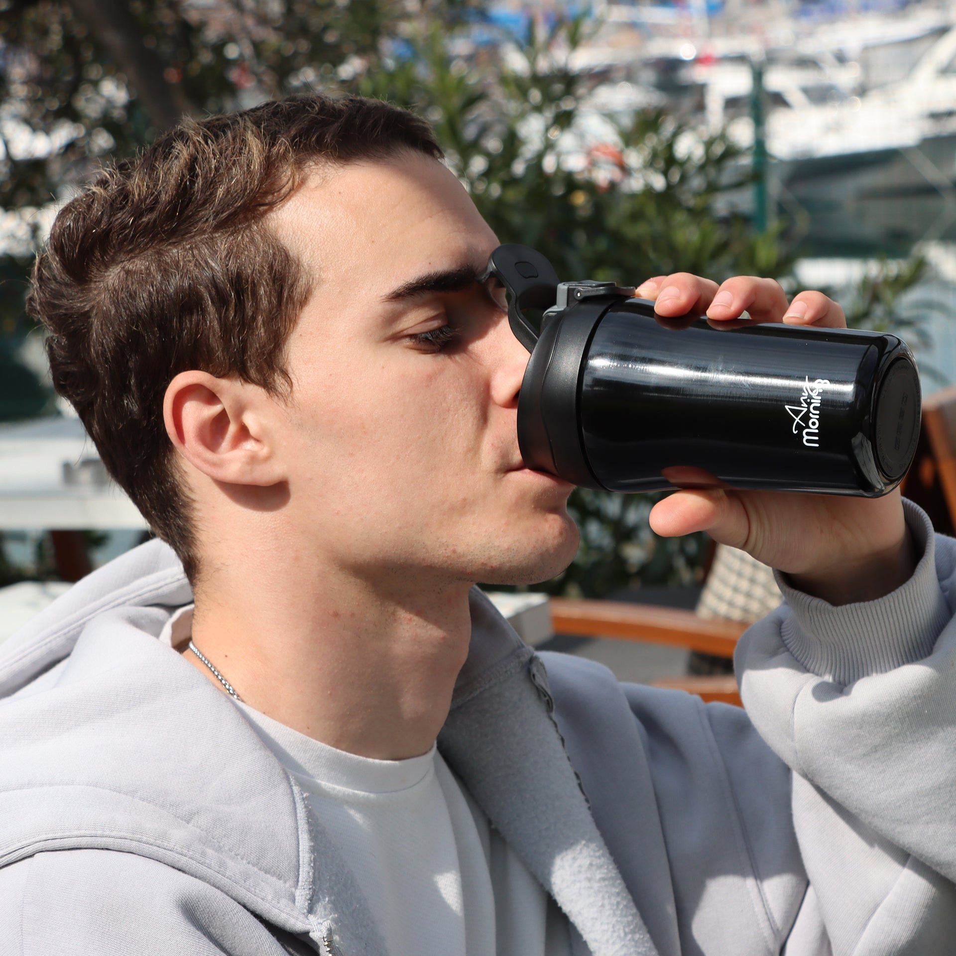 Any Morning 400 ml Paslanmaz Çelik Termos Mug, Çift İşlevli Sızdırmaz kapaklı, Siyah SI232021