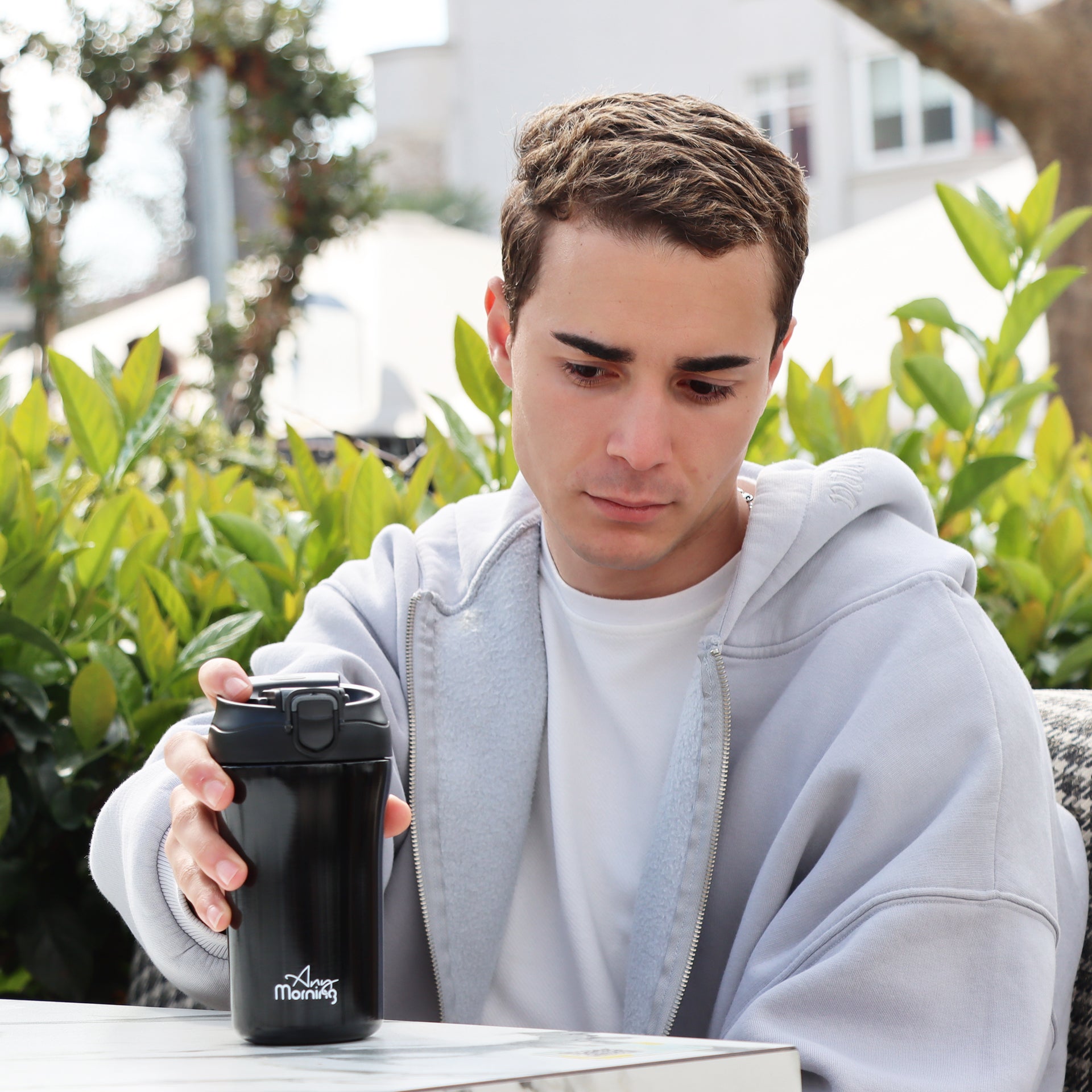 Any Morning 400 ml Paslanmaz Çelik Termos Mug, Çift İşlevli Sızdırmaz kapaklı, Siyah SI232021