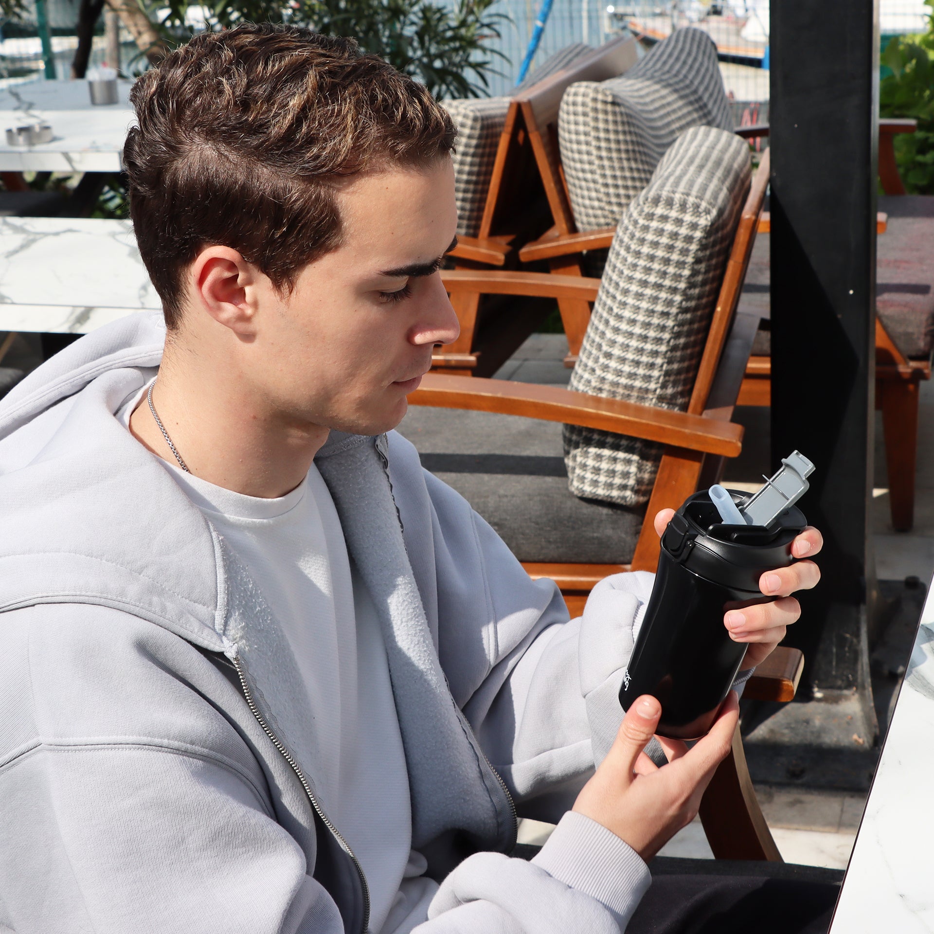 Any Morning 400 ml Paslanmaz Çelik Termos Mug, Çift İşlevli Sızdırmaz kapaklı, Siyah SI232021