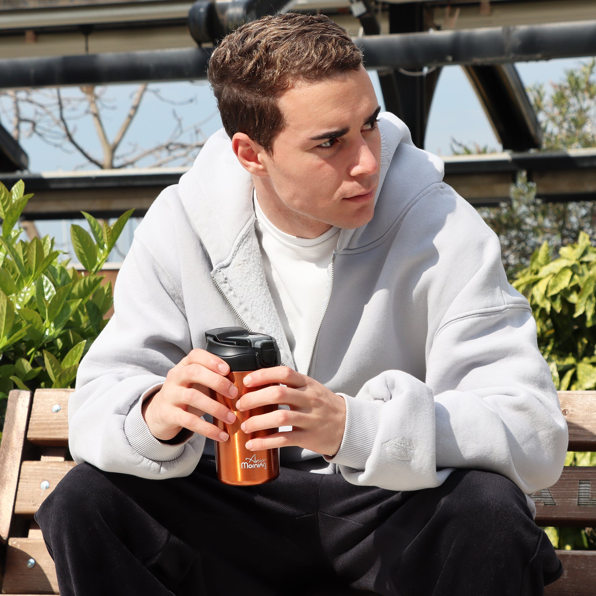 Any Morning 400 ml Paslanmaz Çelik Termos Mug, Çift İşlevli Sızdırmaz kapaklı, Bakır SI232021