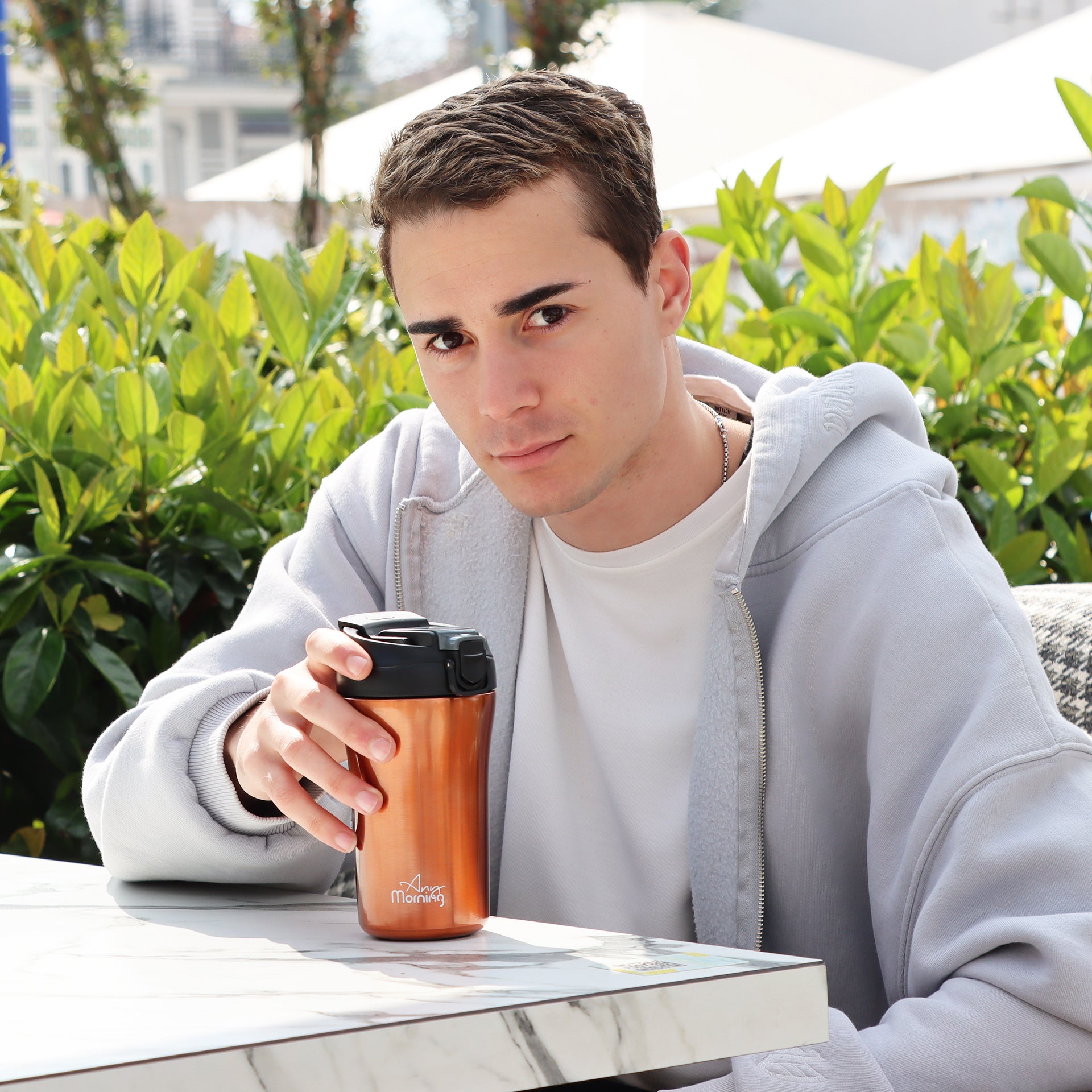 Any Morning 400 ml Paslanmaz Çelik Termos Mug, Çift İşlevli Sızdırmaz kapaklı, Bakır SI232021