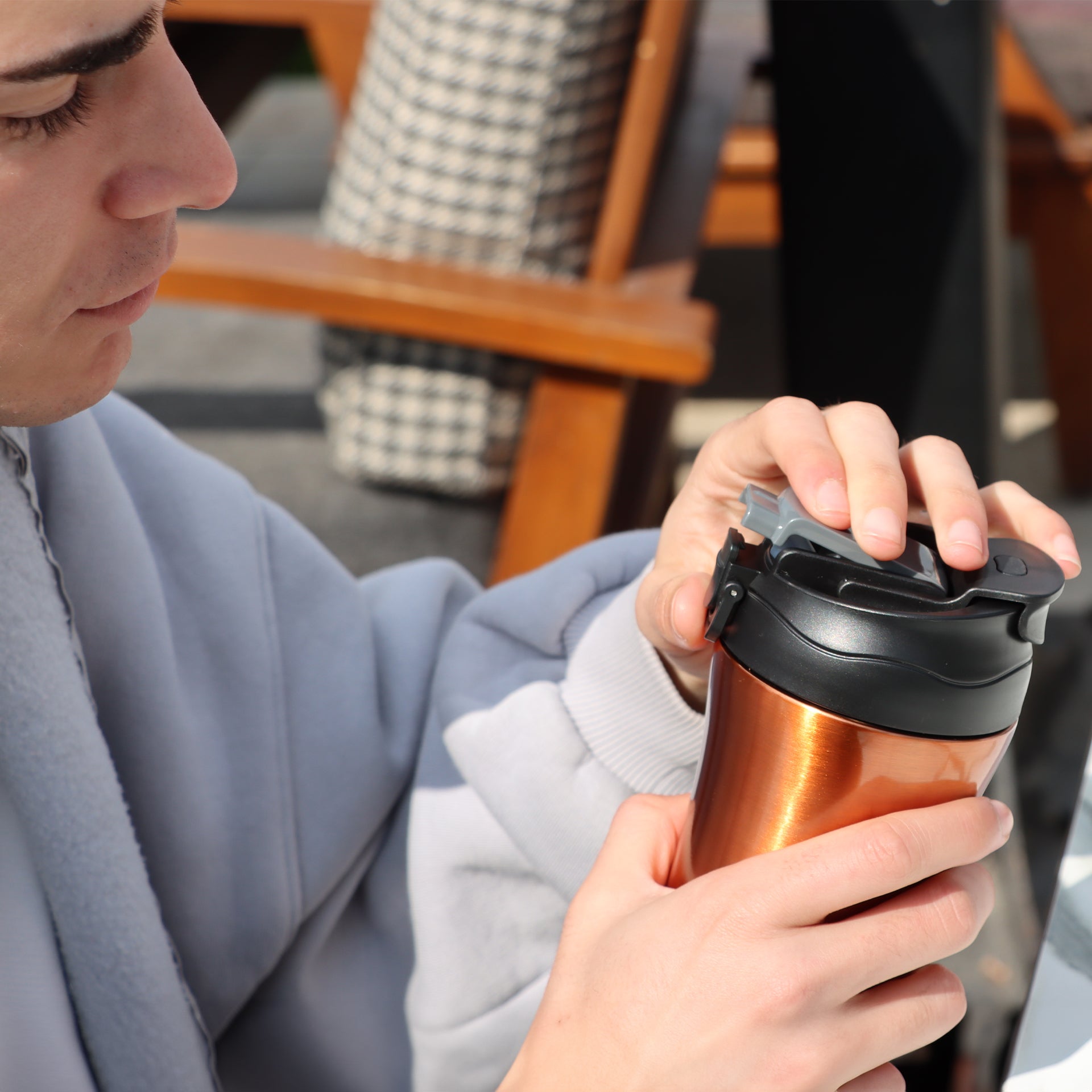 Any Morning 400 ml Paslanmaz Çelik Termos Mug, Çift İşlevli Sızdırmaz kapaklı, Bakır SI232021