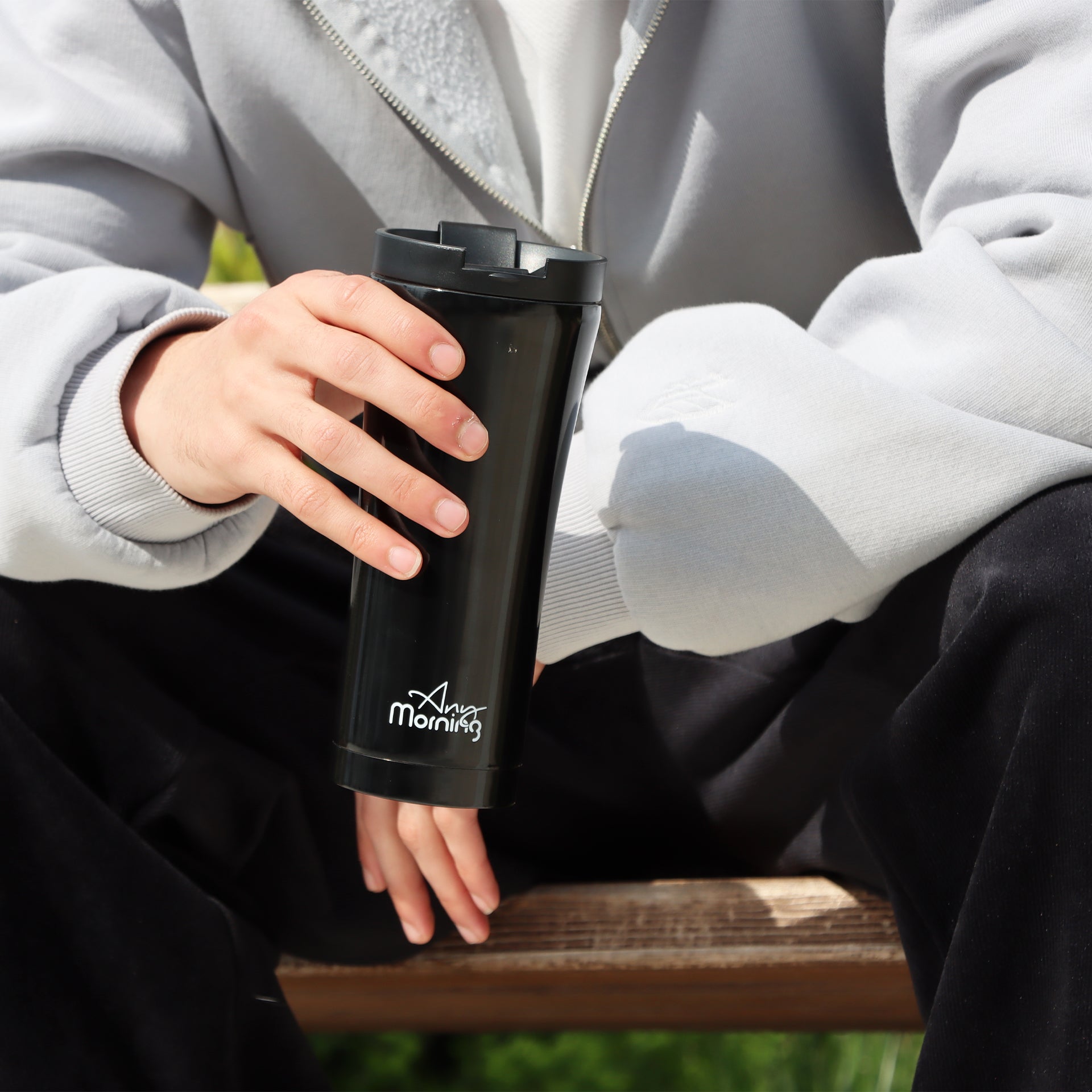 Any Morning 450 ml Paslanmaz Çelik Termos Mug,  Çift Katmanlı, Sızdırmaz Kapak ,Siyah SI231905