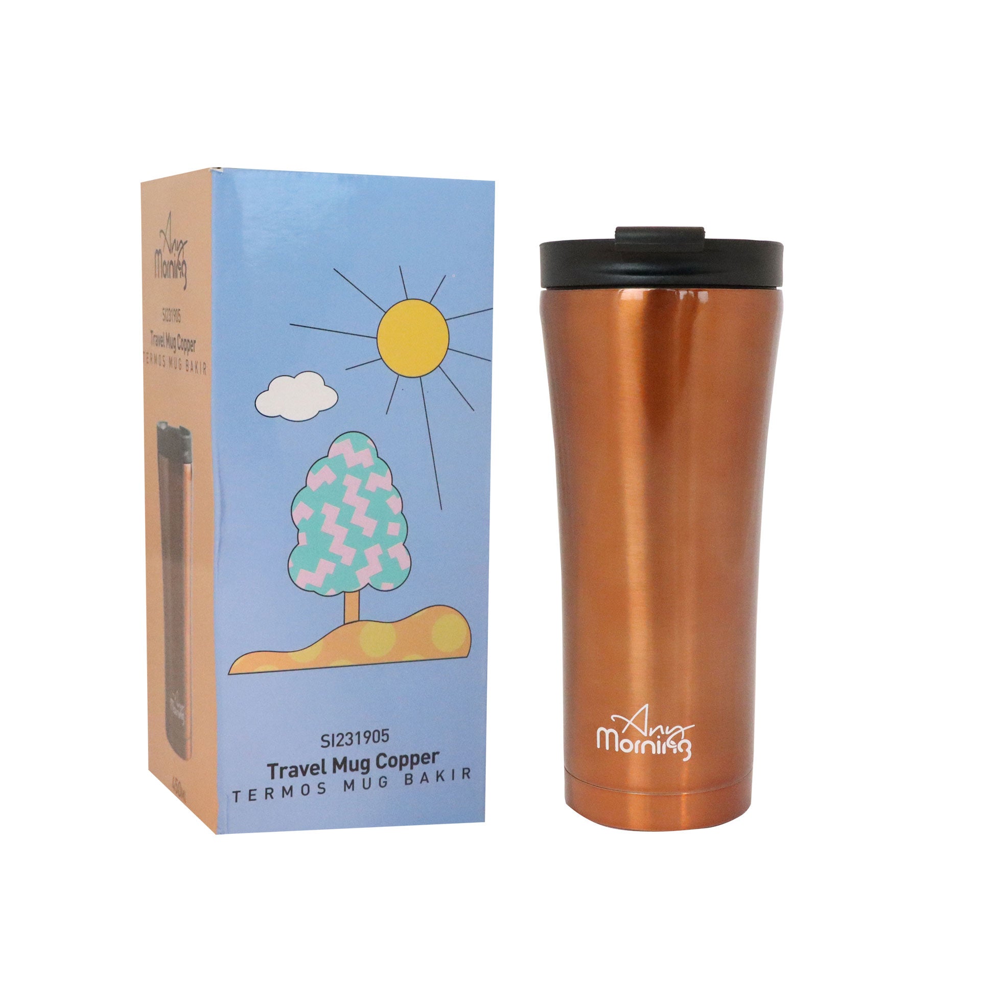 Any Morning 450 ml Paslanmaz Çelik Termos Mug, Sızdırmaz Kapak, Bakır Renkli SI231905