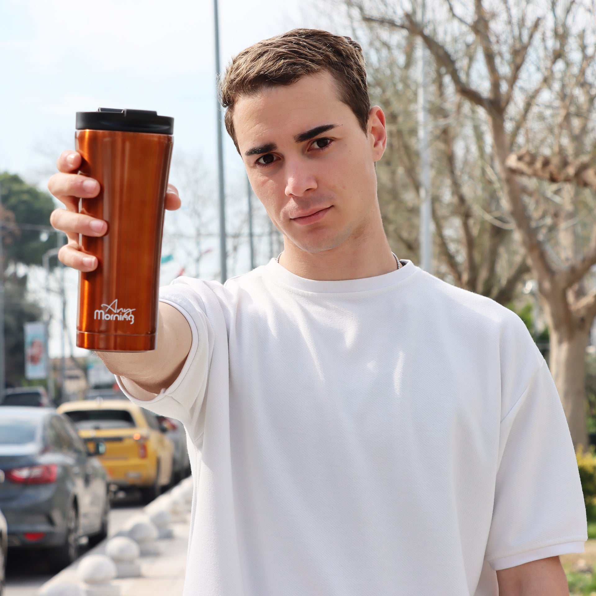 Any Morning 450 ml Paslanmaz Çelik Termos Mug, Sızdırmaz Kapak, Bakır Renkli SI231905