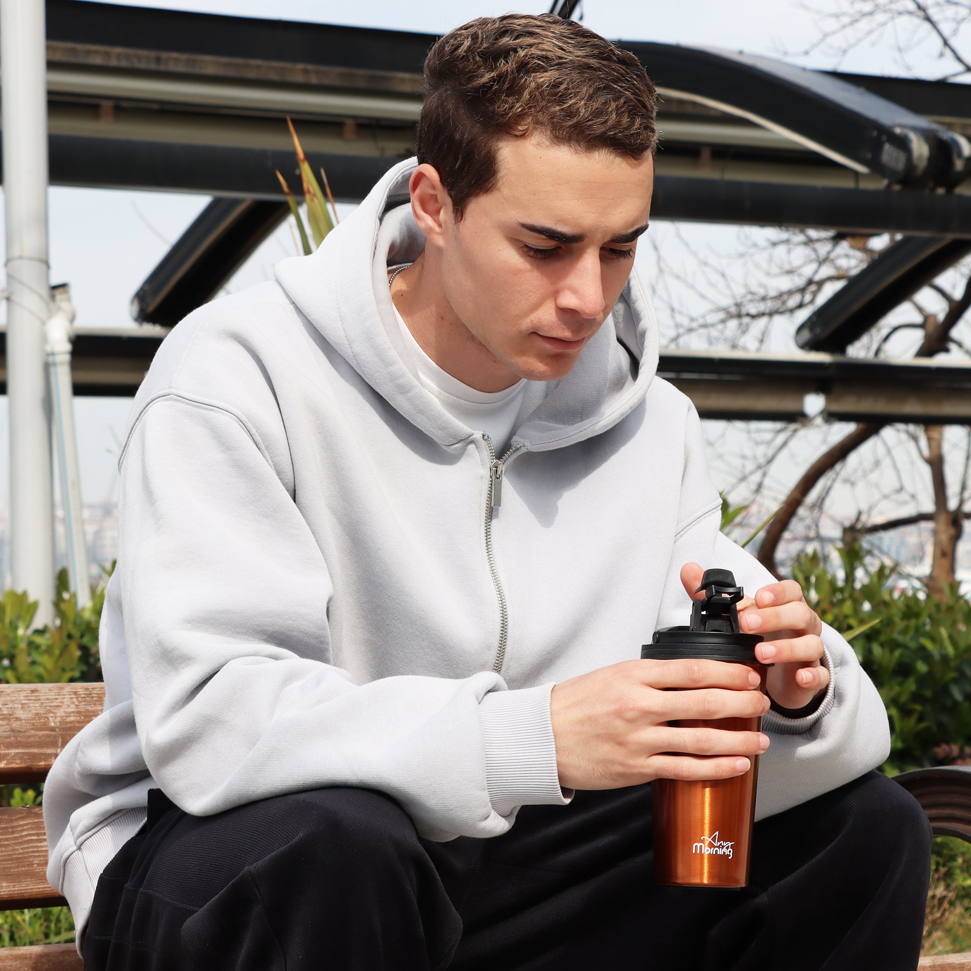 Any Morning 500 ml Paslanmaz Çelik Termos Mug, Çift Katmanlı, Sızdırmaz Kapak, Bakır Rengi SI231902