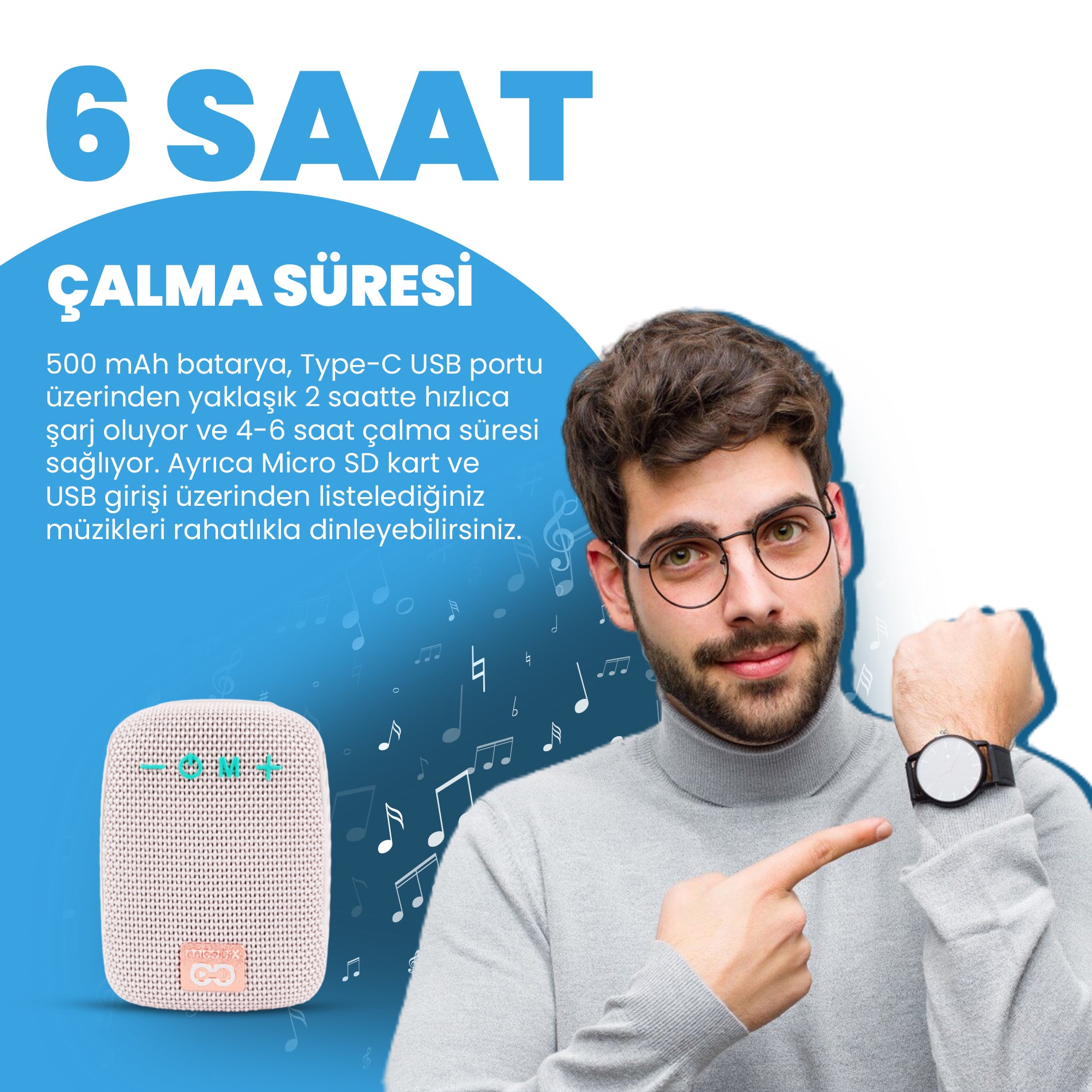 Moodix Takılabilir Bluetooth Hoparlör HO23TG392, Klispsli, Gidon Bağlama Aparatlı Bisiklet Hoparlörü