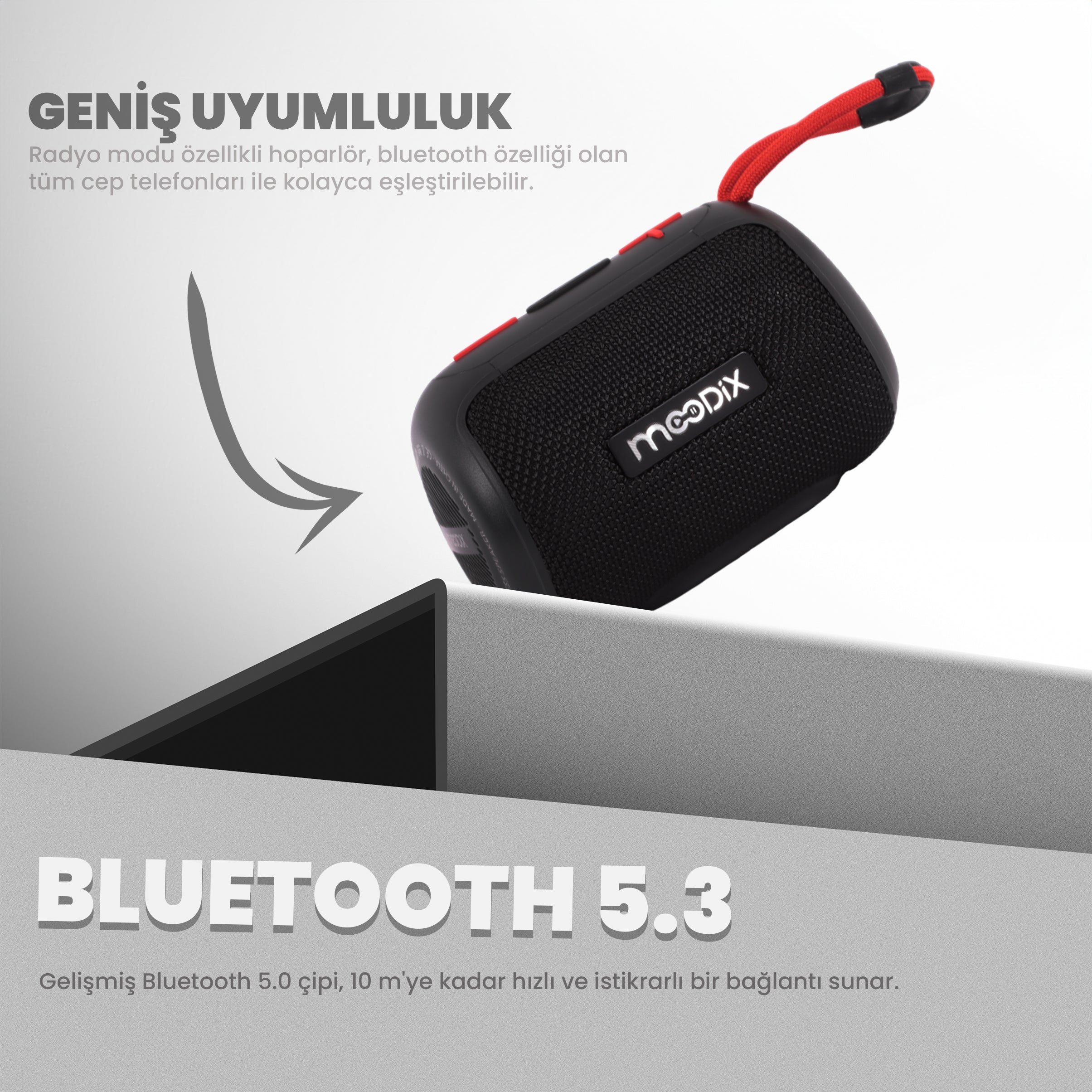 Moodix HO23T10 Bluetooth Hoparlör Siyah 5W IPX6 Suya Dayanıklı