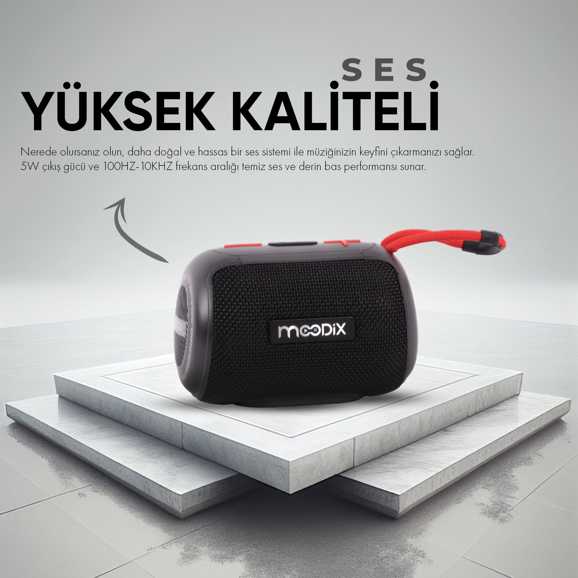 Moodix HO23T10 Bluetooth Hoparlör Siyah 5W IPX6 Suya Dayanıklı