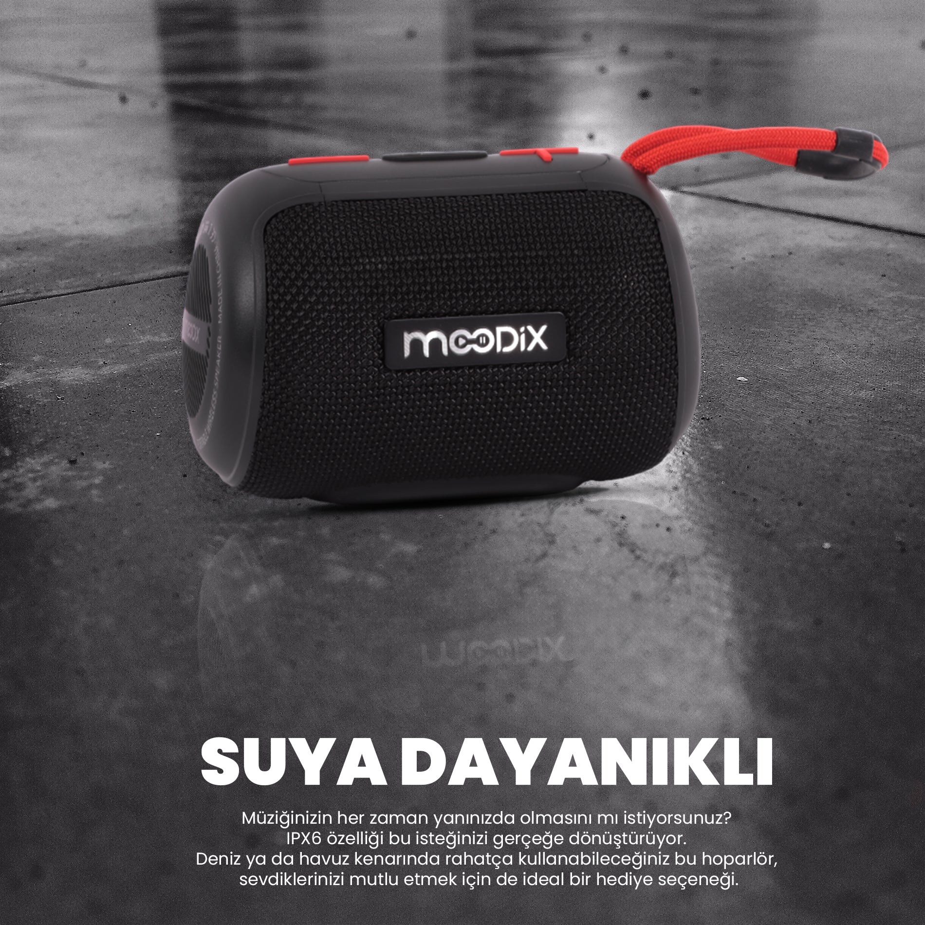 Moodix HO23T10 Bluetooth Hoparlör Siyah 5W IPX6 Suya Dayanıklı