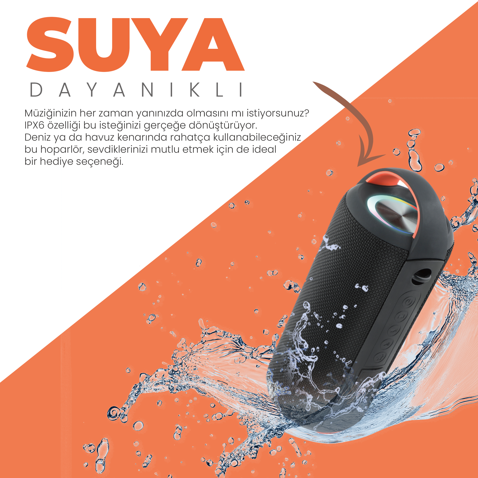 Moodix KI23KS162 Bluetooth Hoparlör Siyah 10W*2 IPX6 Suya Dayanıklı